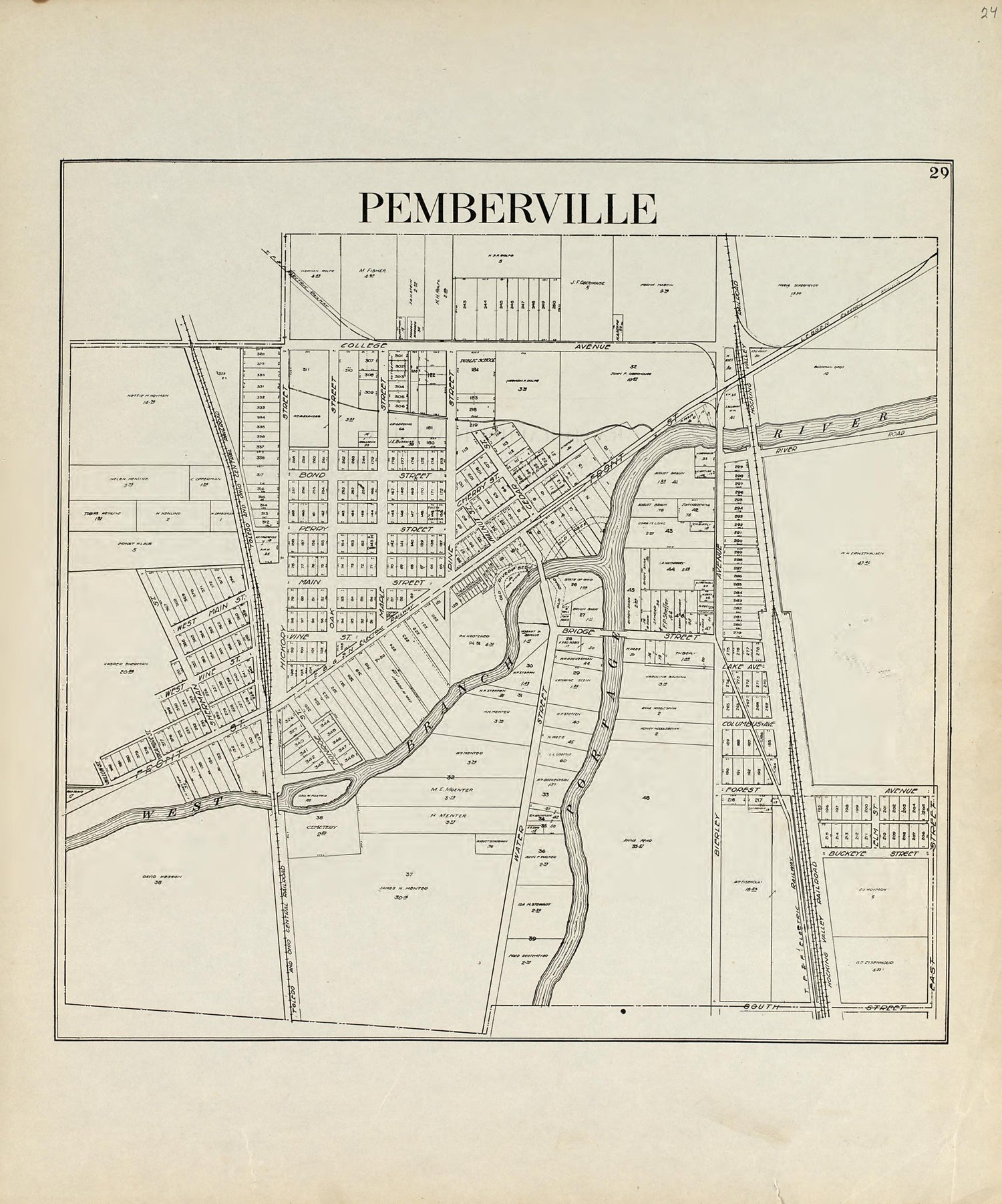 Pemberville from an Atlas of Wood County, Ohio 1912 by Relic Map Company