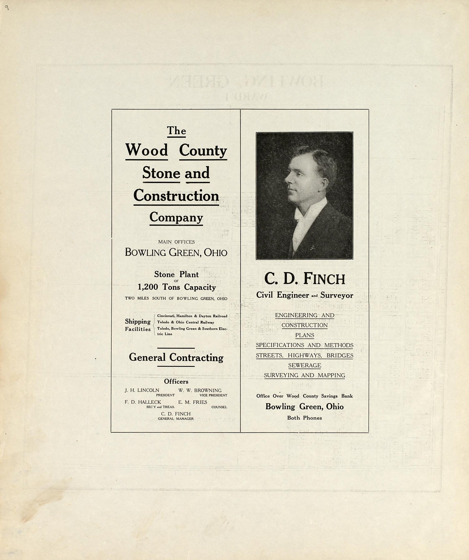 Bowling Green Ward 2 from an Atlas of Wood County, Ohio 1912 by Relic Map Company