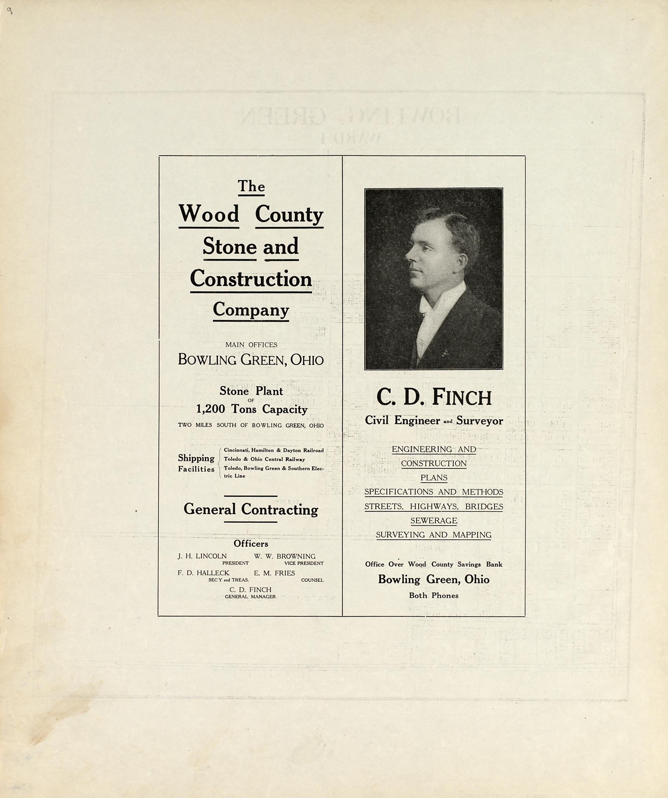 Bowling Green Ward 2 from an Atlas of Wood County, Ohio 1912 by Relic Map Company