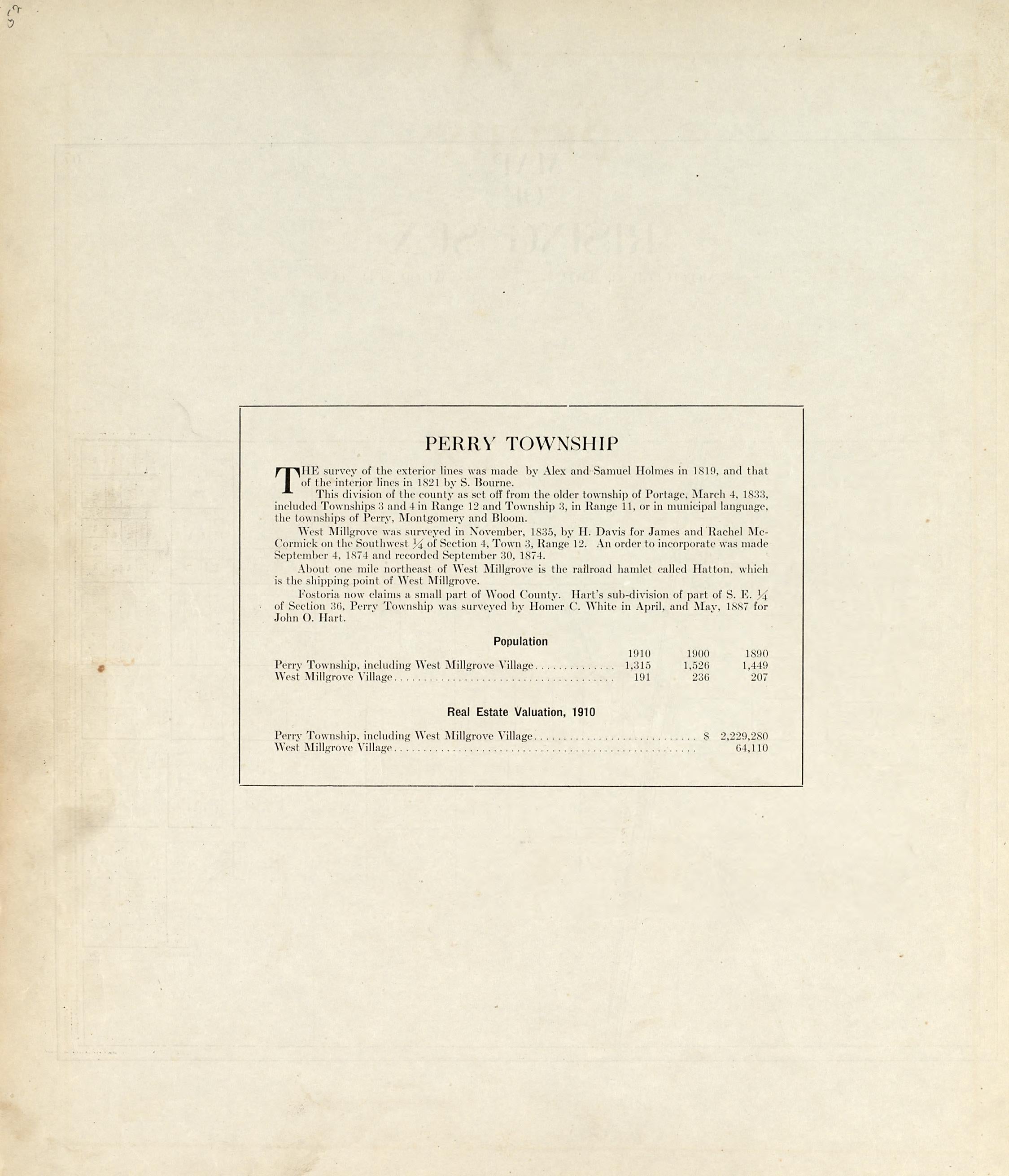 Perry Township from an Atlas of Wood County, Ohio 1912 by Relic Map Company