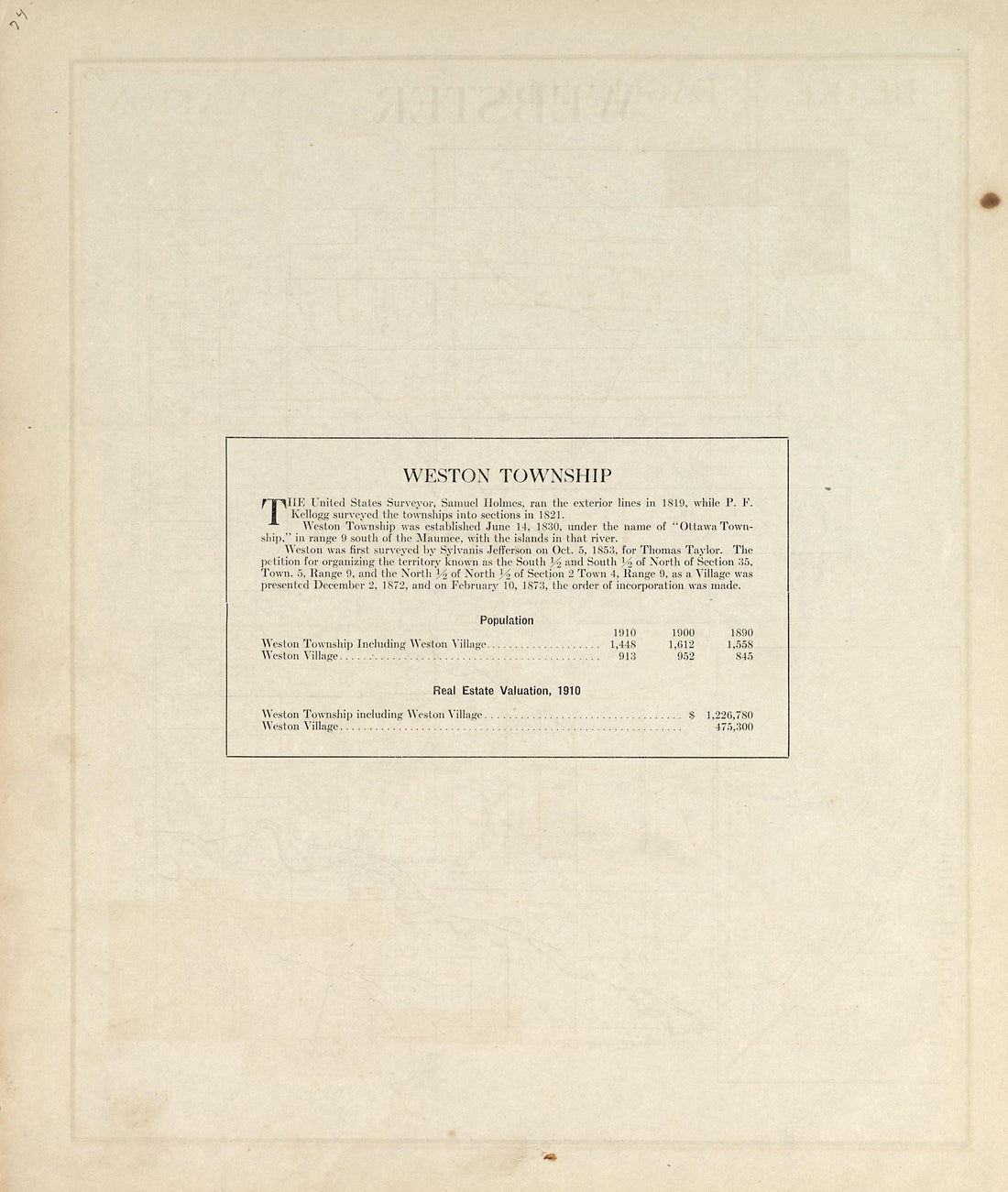 Weston Township from an Atlas of Wood County, Ohio 1912 by Relic Map Company
