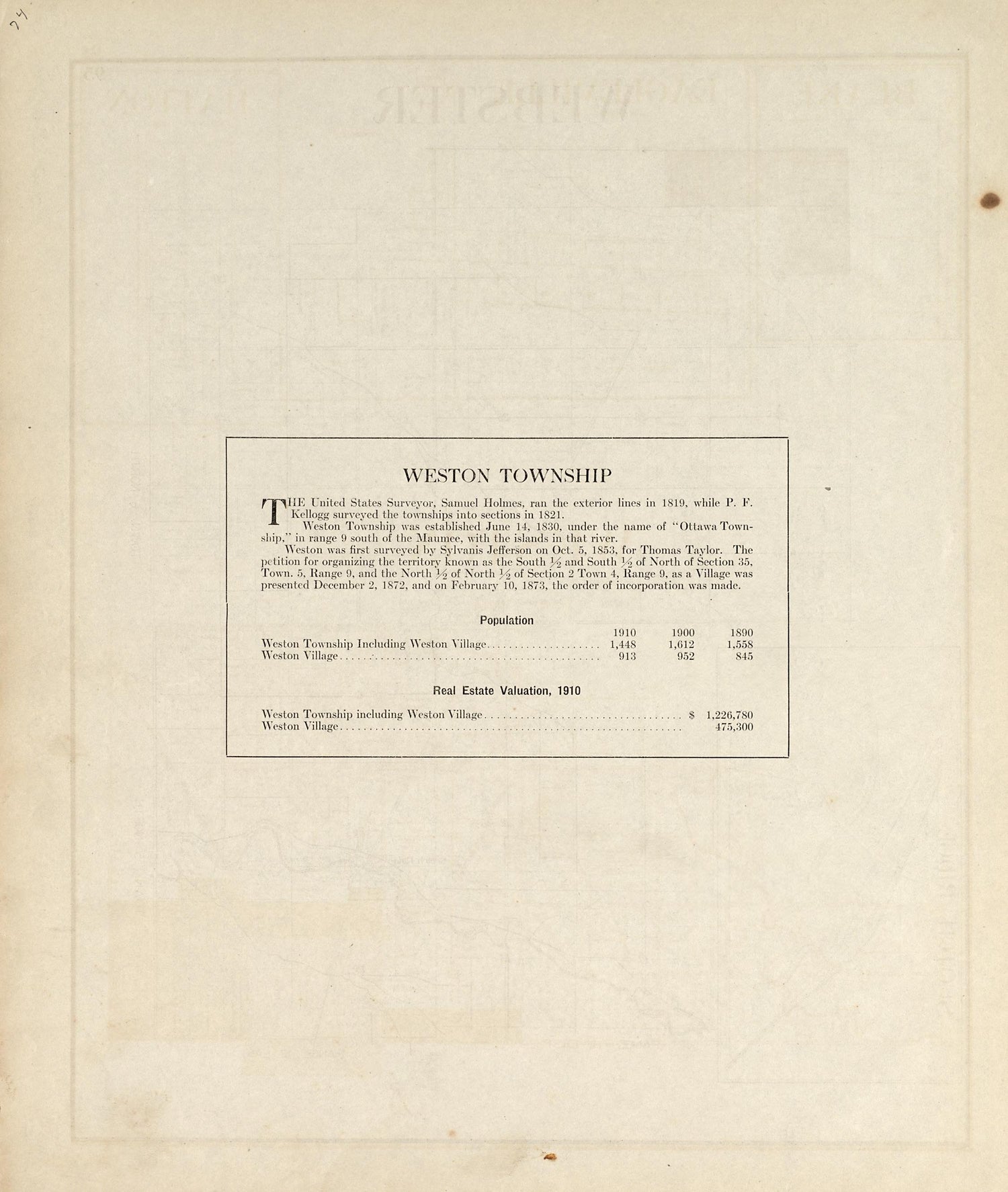 Weston Township from an Atlas of Wood County, Ohio 1912 by Relic Map Company