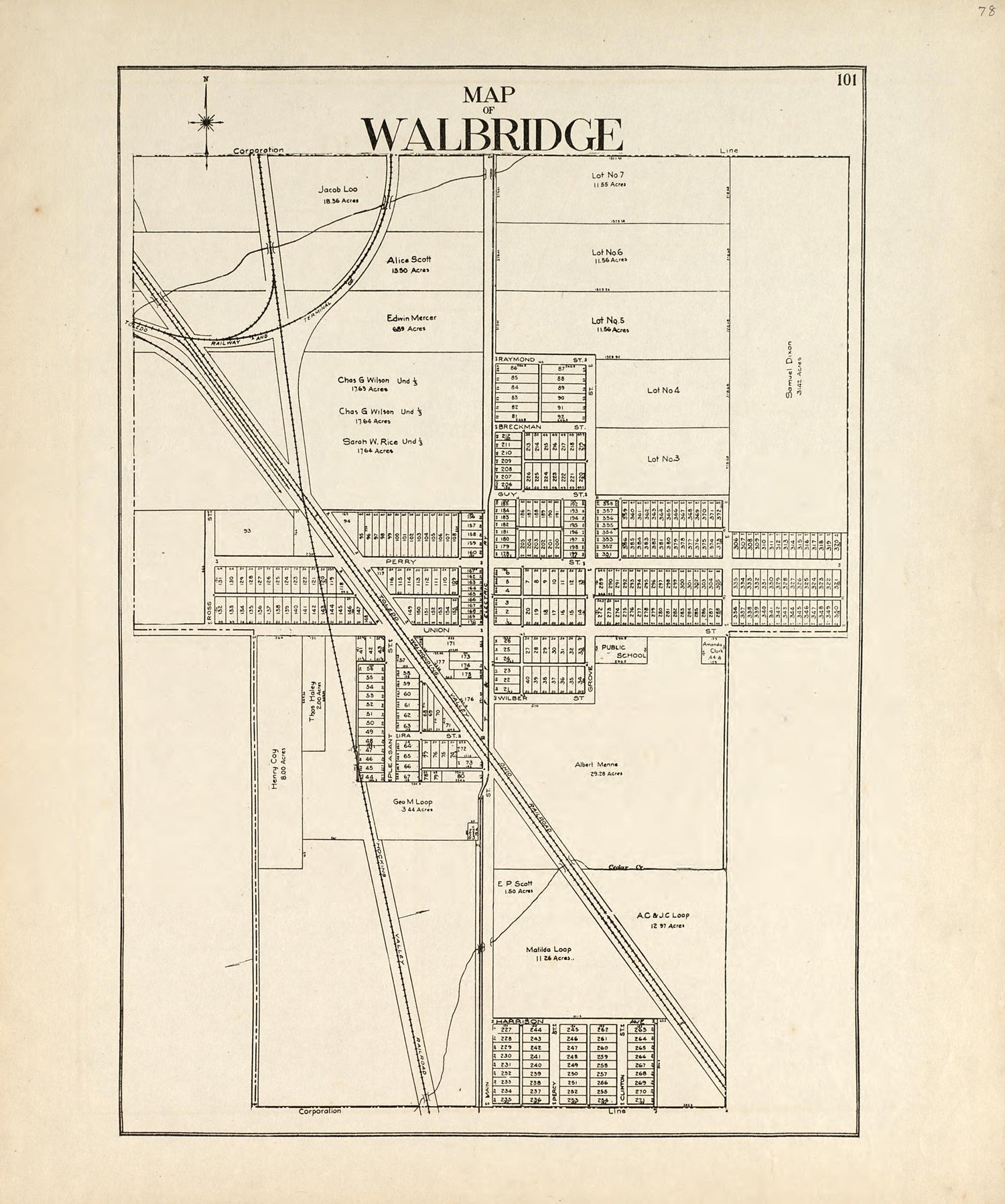 Map of Walbridge from an Atlas of Wood County, Ohio 1912 by Relic Map Company