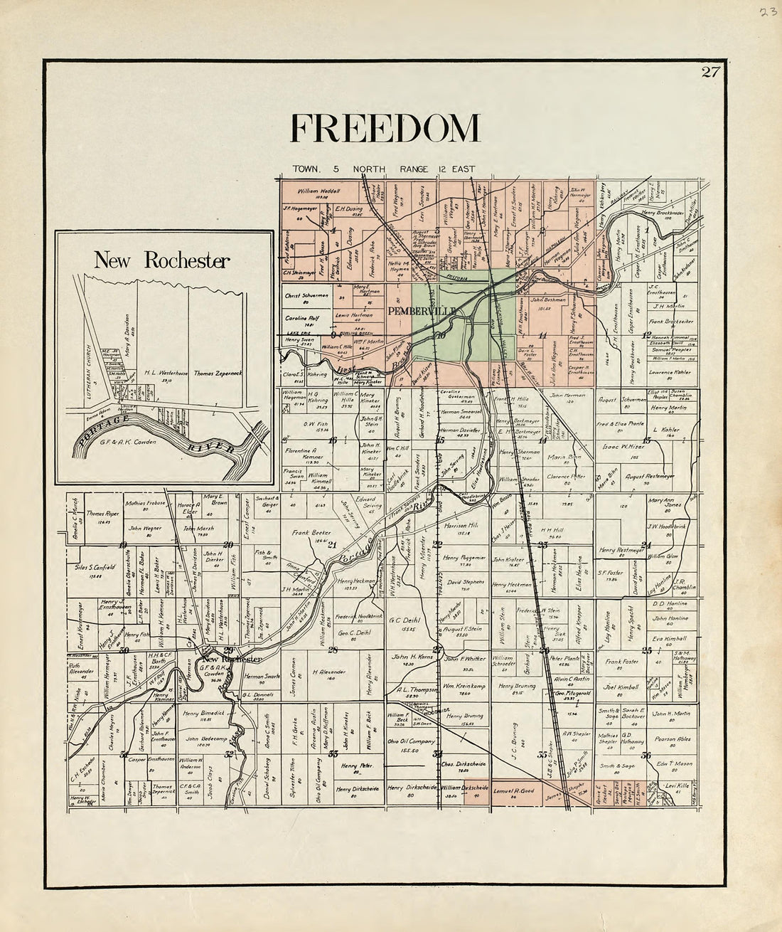 Freedom from an Atlas of Wood County, Ohio 1912 by Relic Map Company