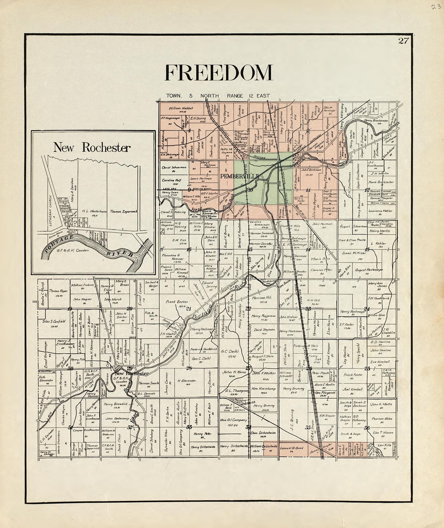Freedom from an Atlas of Wood County, Ohio 1912 by Relic Map Company
