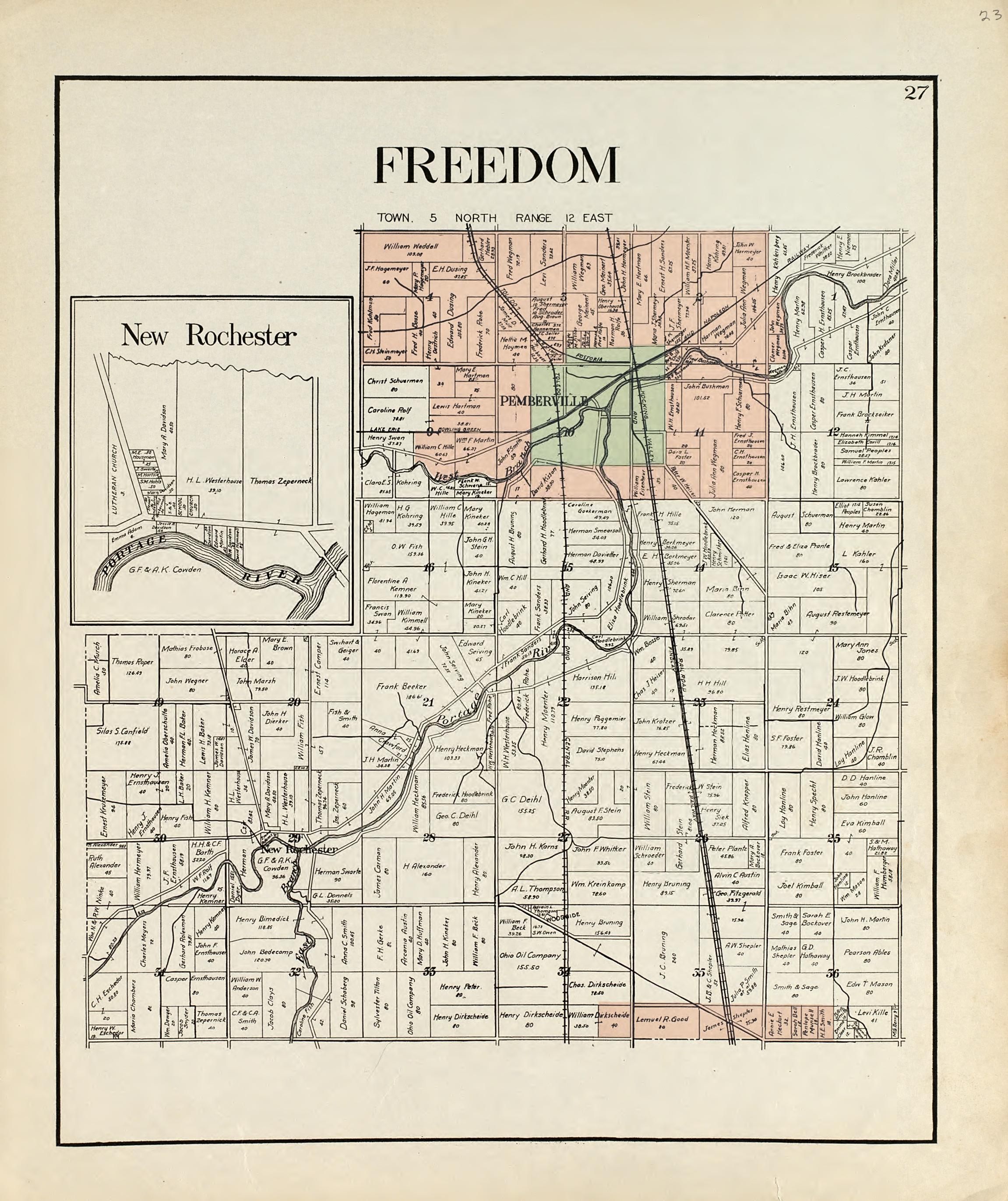 Freedom from an Atlas of Wood County, Ohio 1912 by Relic Map Company