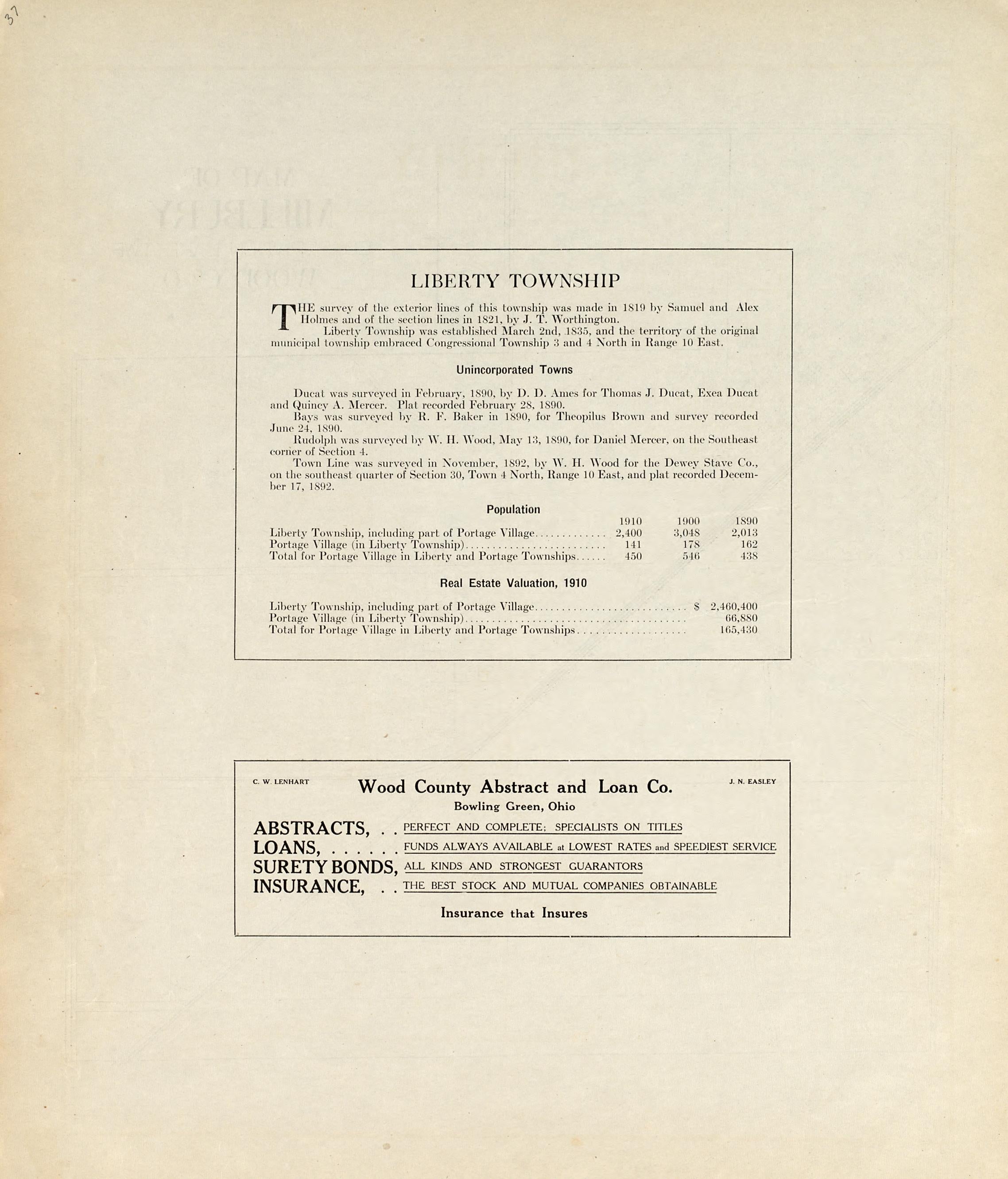 Liberty Township from an Atlas of Wood County, Ohio 1912 by Relic Map Company