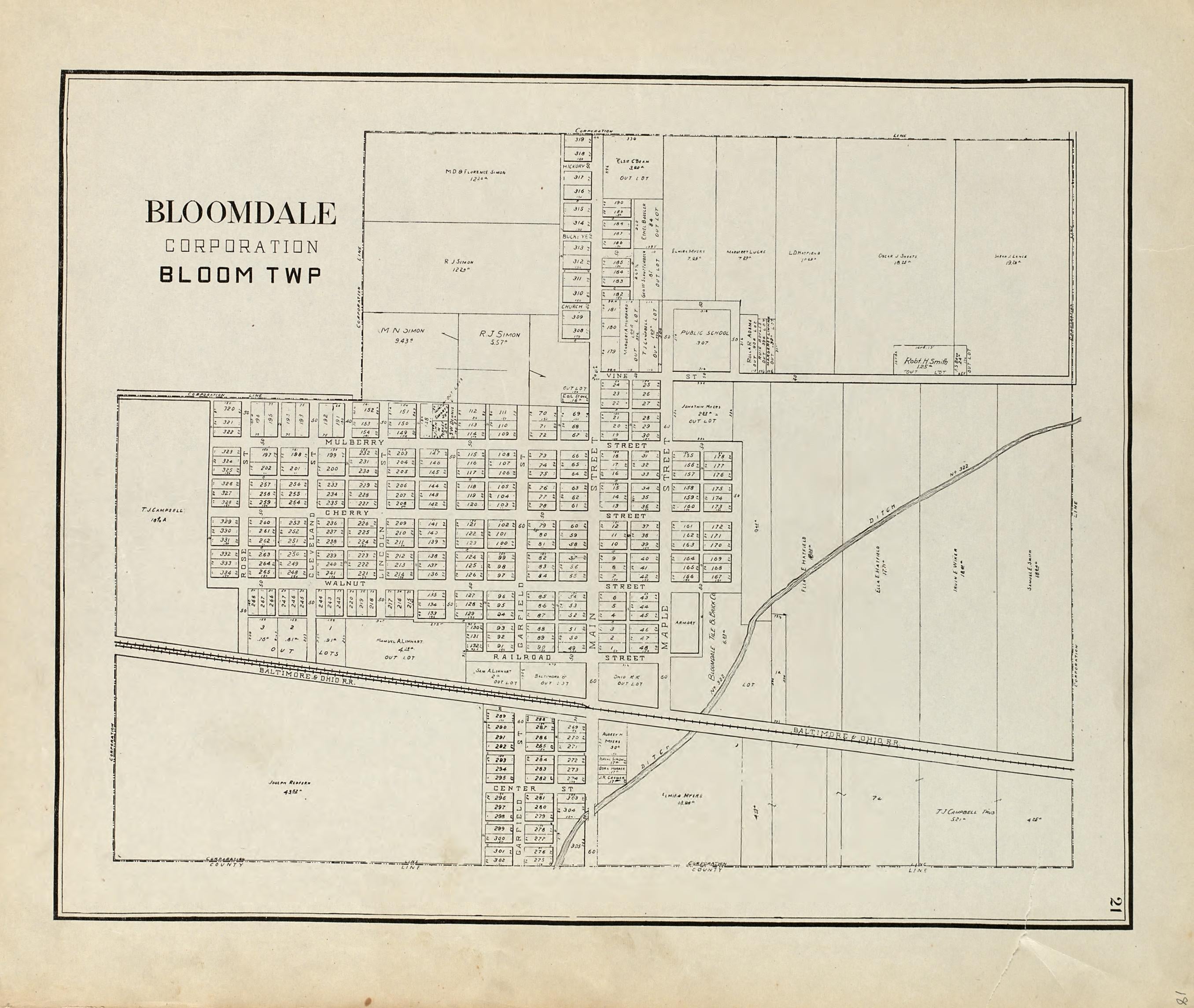 Bloomdale Corporation, Bloom Township from an Atlas of Wood County, Ohio 1912 by Relic Map Company
