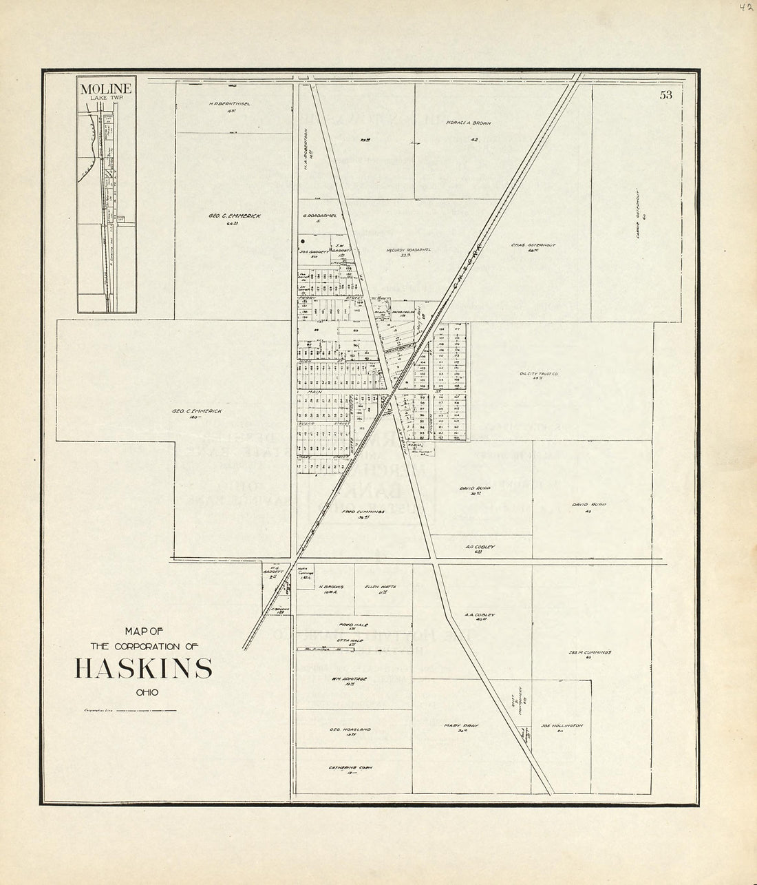 Map of the Corporation of Haskins, Ohio from an Atlas of Wood County, Ohio 1912 by Relic Map Company