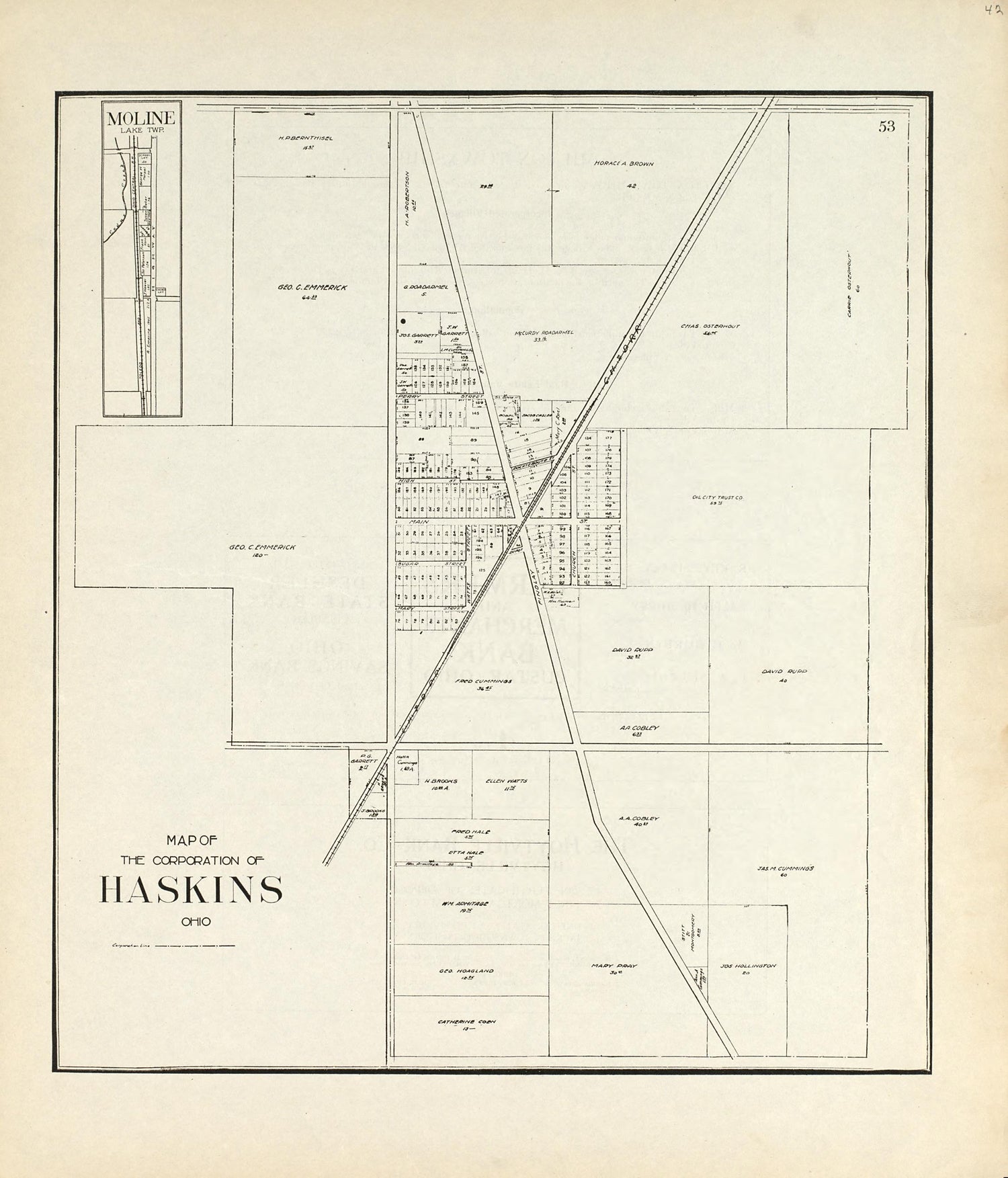 Map of the Corporation of Haskins, Ohio from an Atlas of Wood County, Ohio 1912 by Relic Map Company