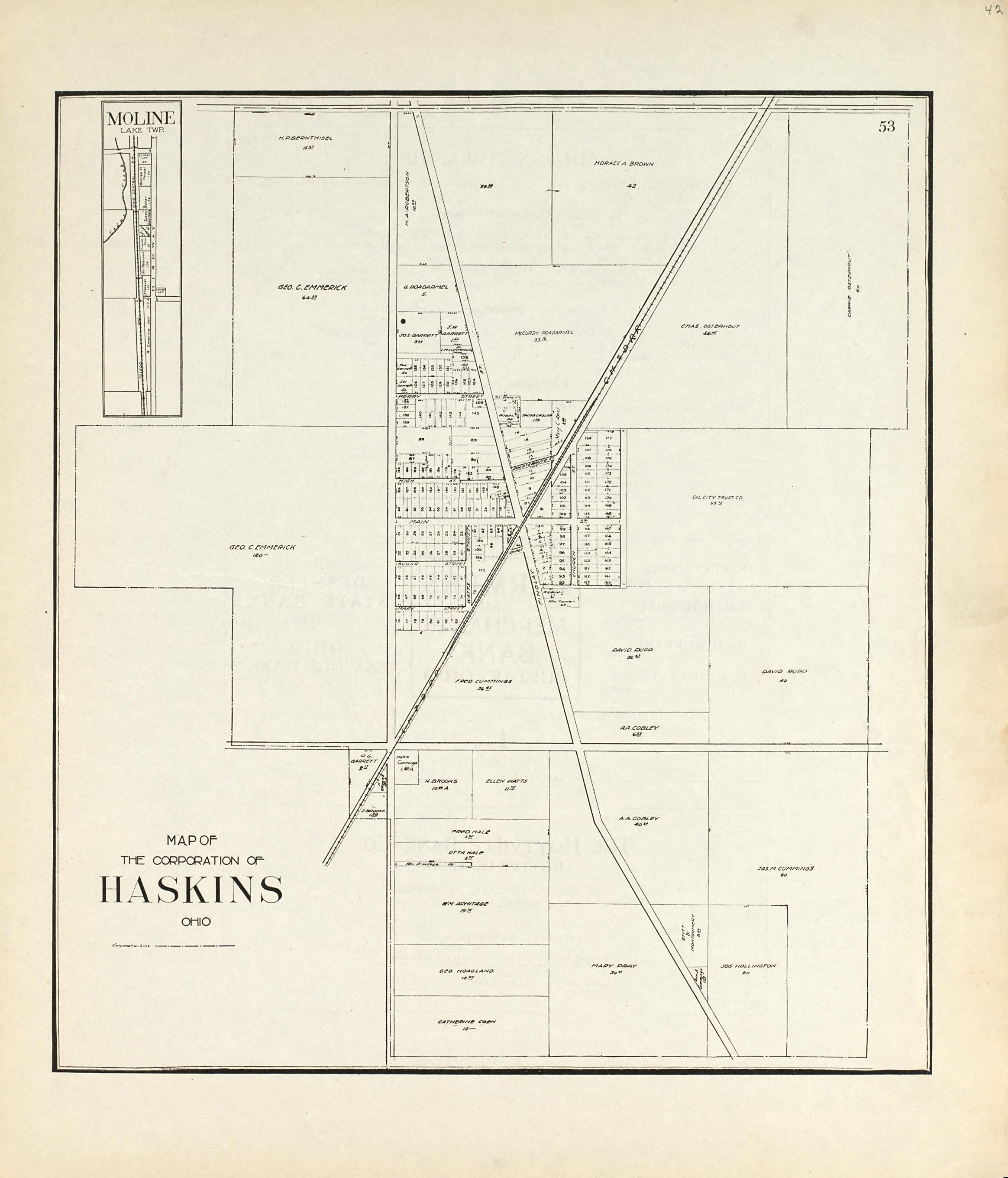 Map of the Corporation of Haskins, Ohio from an Atlas of Wood County, Ohio 1912 by Relic Map Company