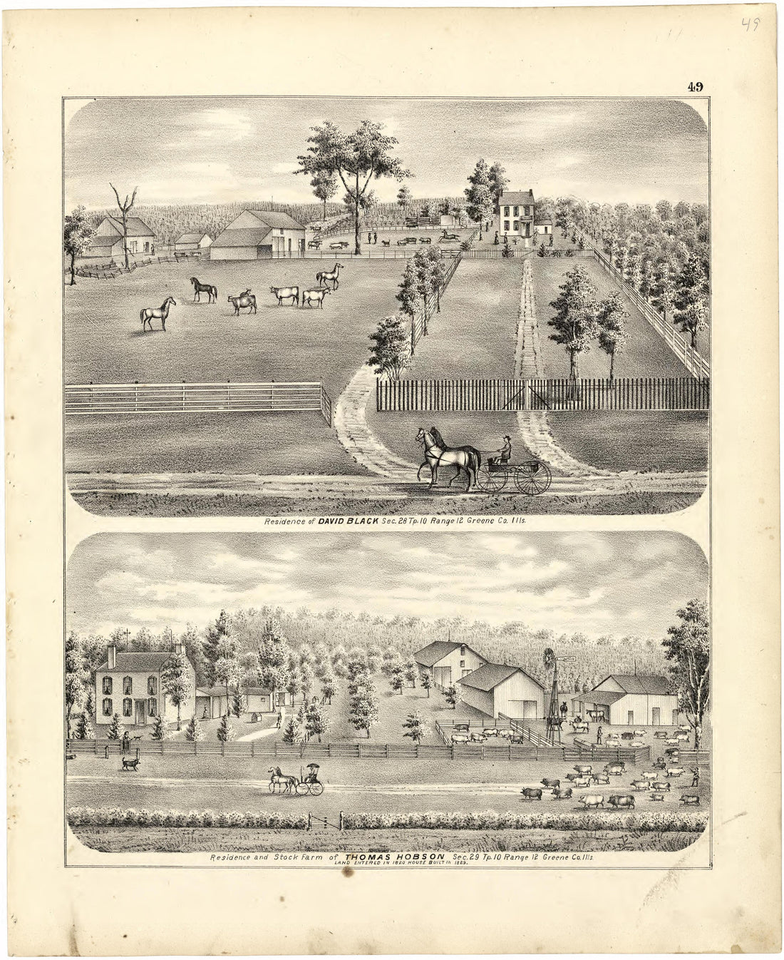 Illustrations of Residences from Atlas Map of Greene County, Illinois 1873 by Relic Map Company