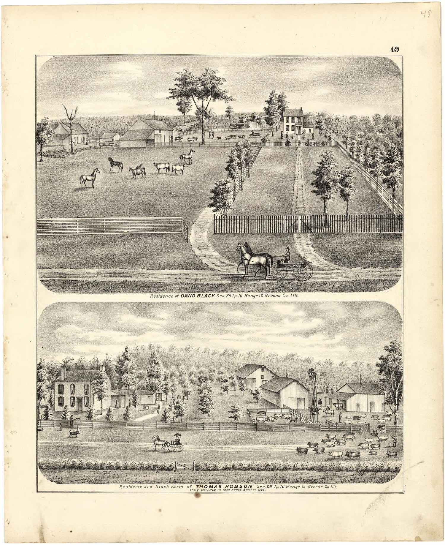 Illustrations of Residences from Atlas Map of Greene County, Illinois 1873 by Relic Map Company