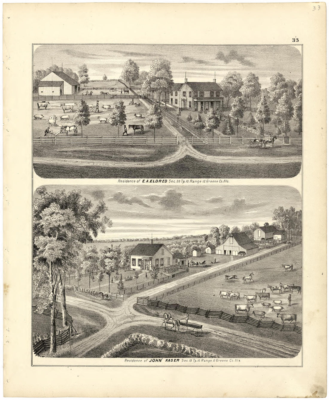 Illustrations of Residences from Atlas Map of Greene County, Illinois 1873 by Relic Map Company