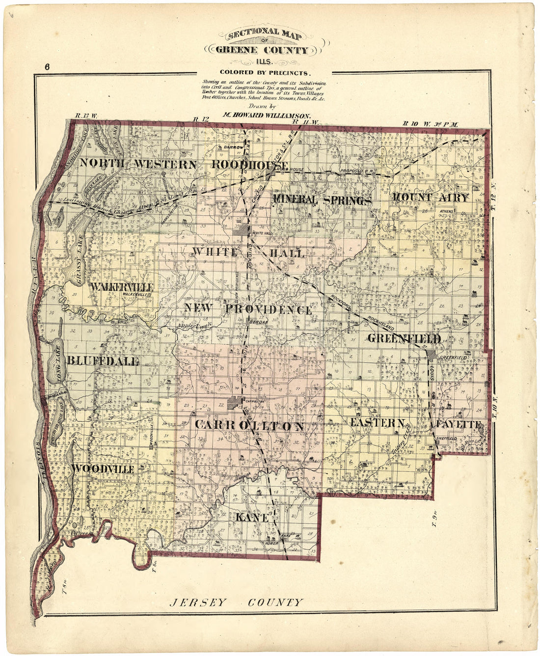 Sectional Map of Greene County, Ills. from Atlas Map of Greene County, Illinois 1873 by Relic Map Company