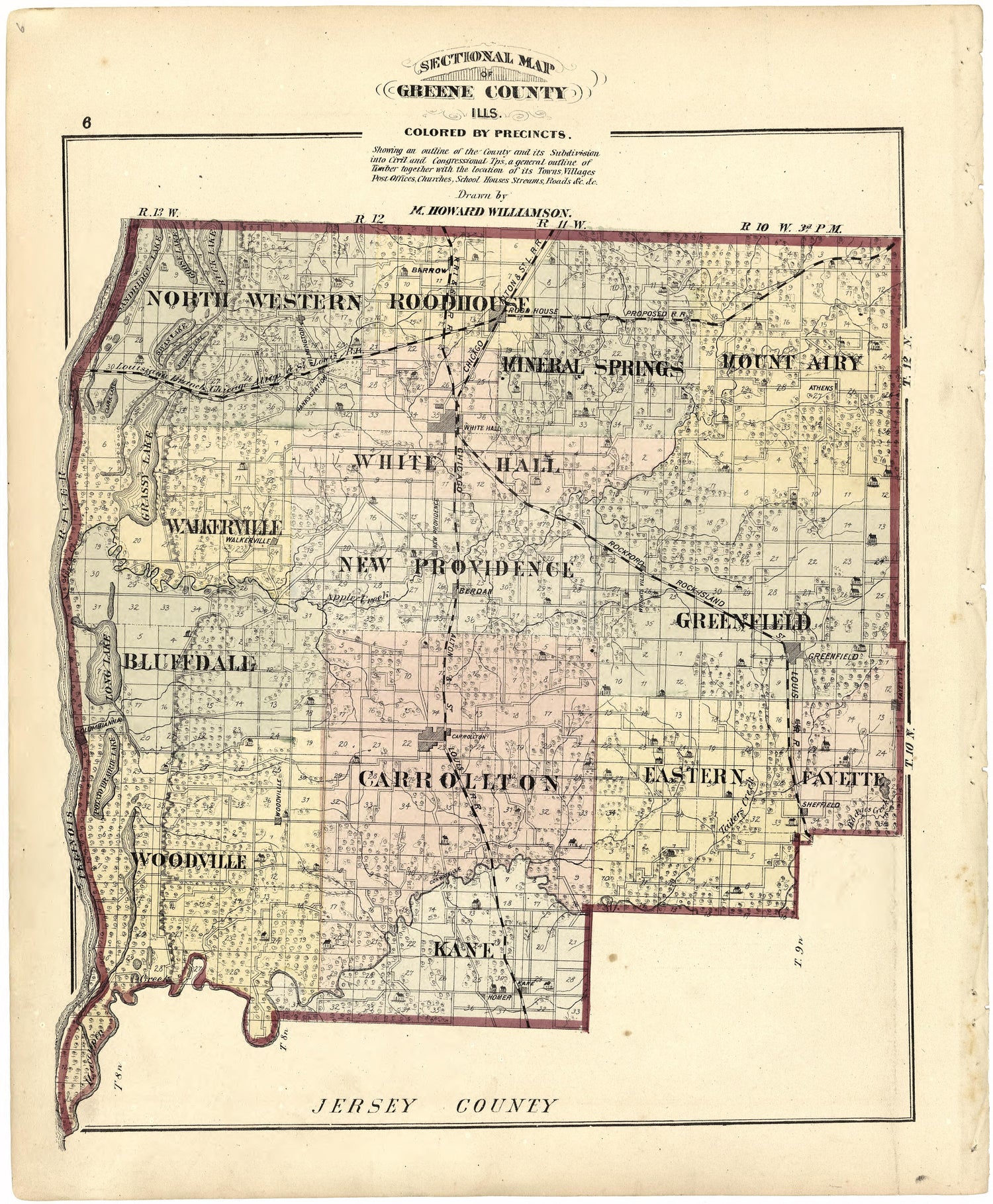 Sectional Map of Greene County, Ills. from Atlas Map of Greene County, Illinois 1873 by Relic Map Company