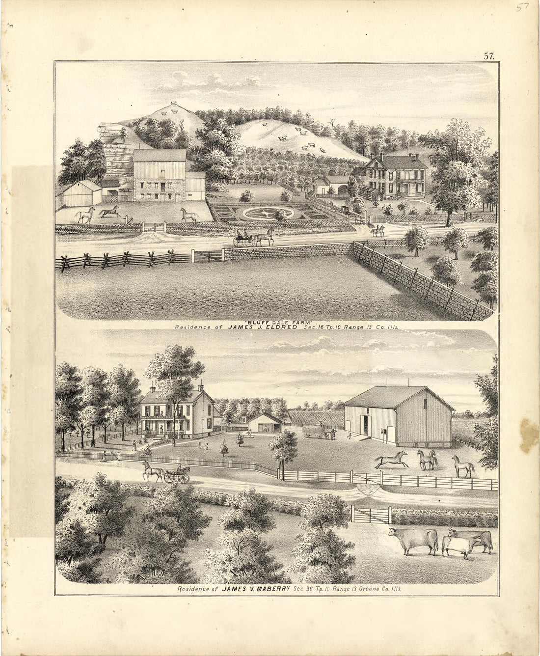Illustrations of Residences from Atlas Map of Greene County, Illinois 1873 by Relic Map Company