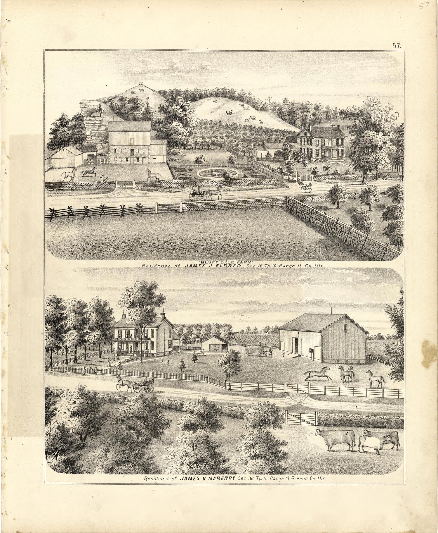 Illustrations of Residences from Atlas Map of Greene County, Illinois 1873 by Relic Map Company