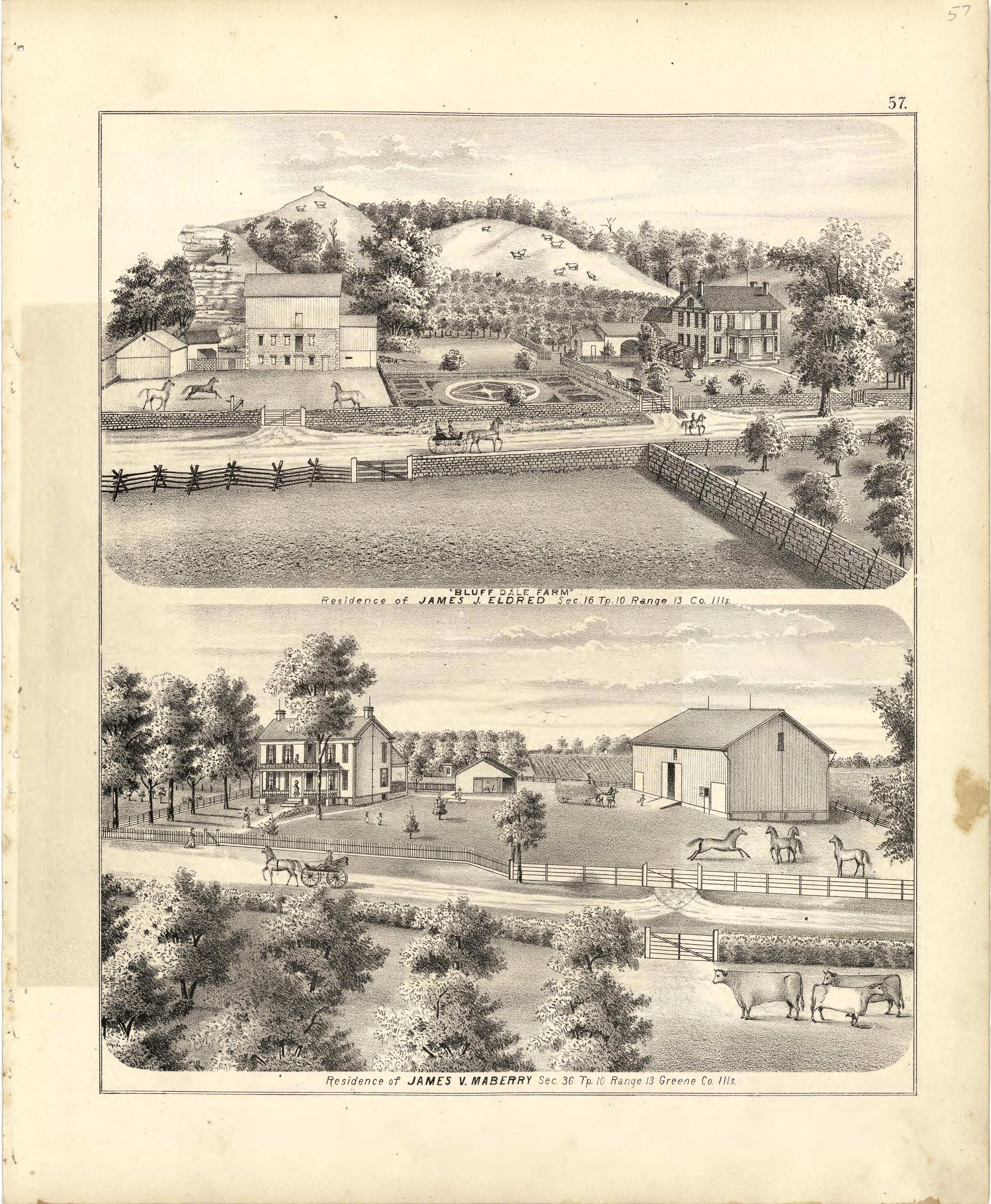 Illustrations of Residences from Atlas Map of Greene County, Illinois 1873 by Relic Map Company