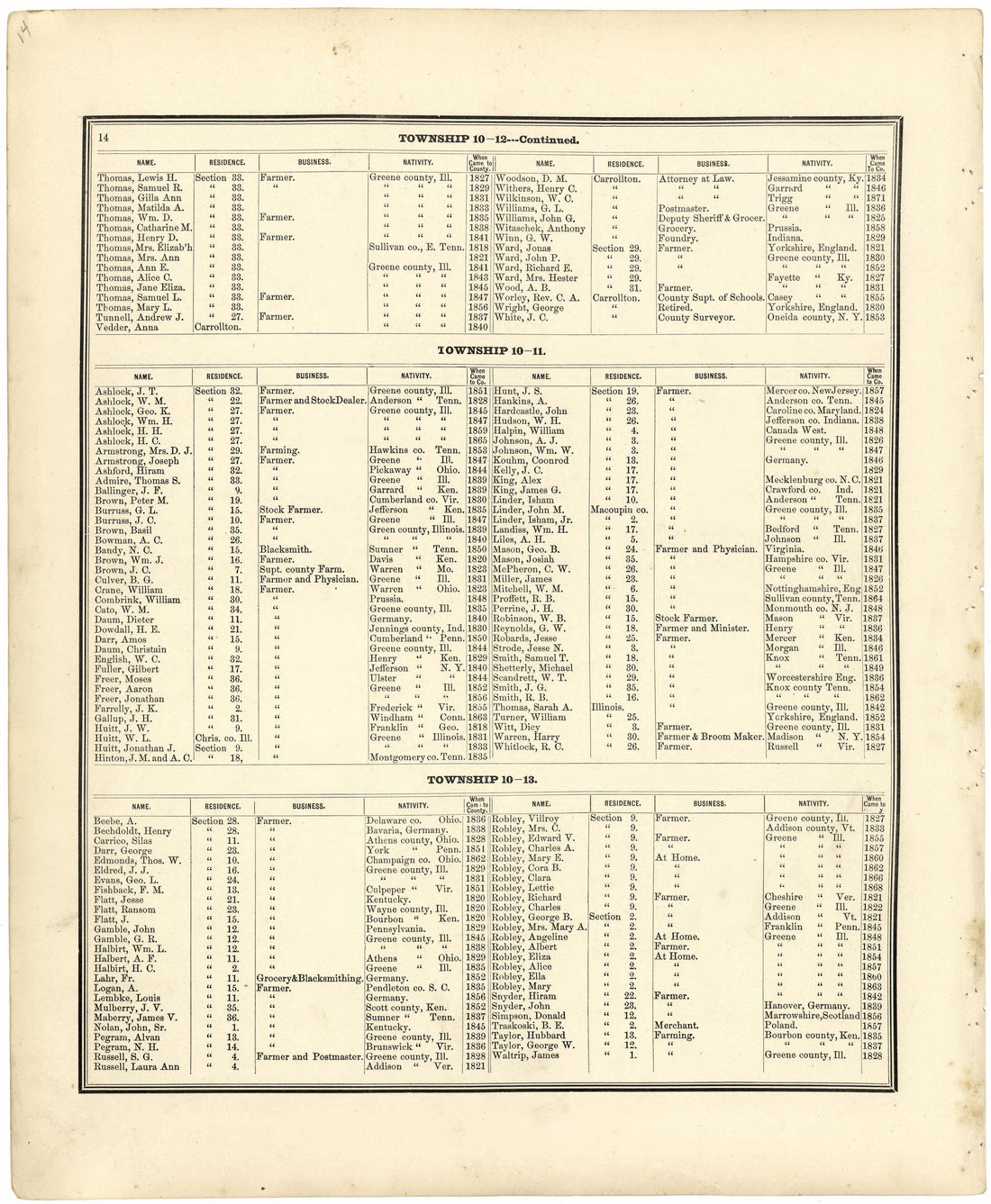Subscribers In Greene County from Atlas Map of Greene County, Illinois 1873 by Relic Map Company