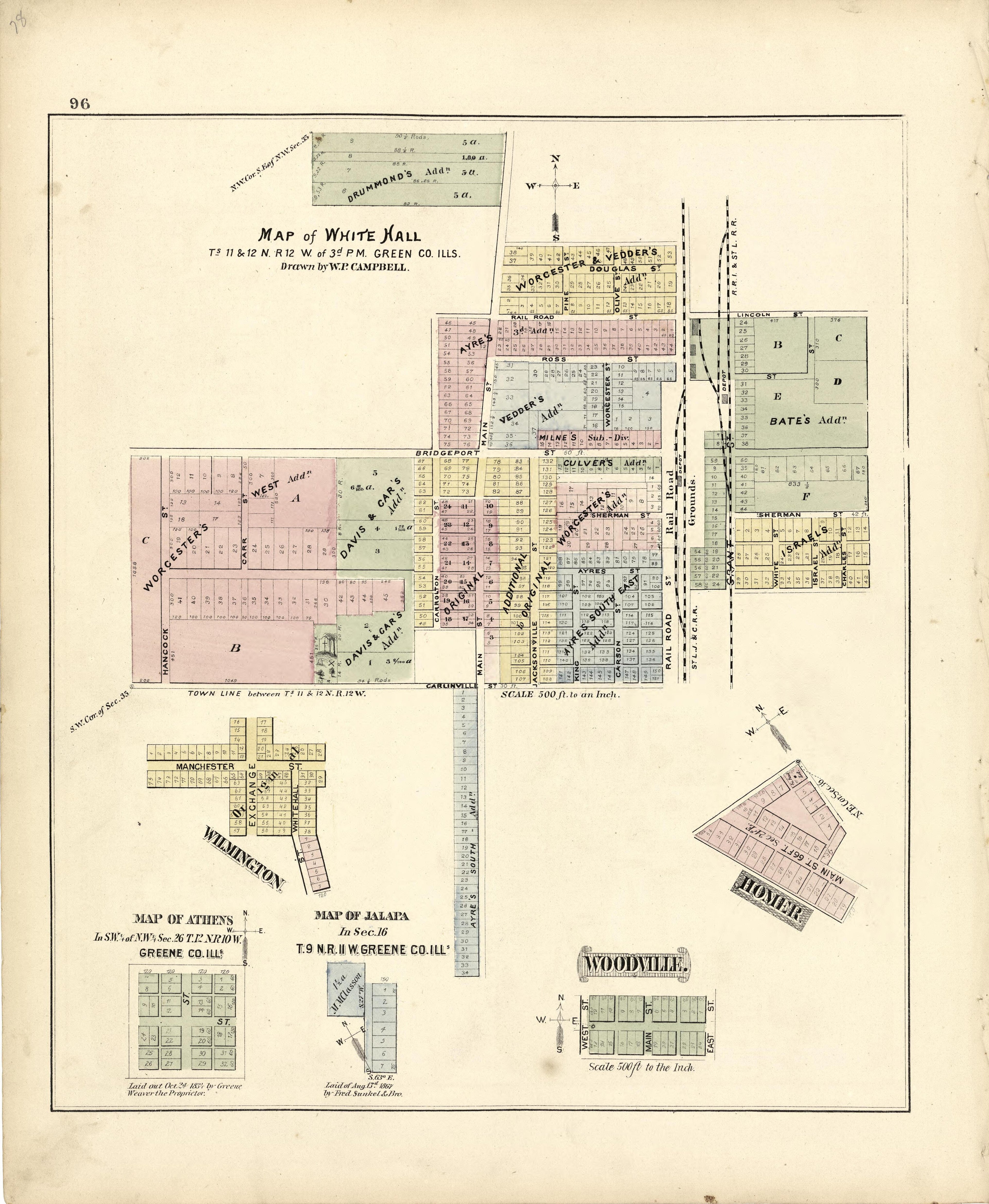 Map of White Hall from Atlas Map of Greene County, Illinois 1873 by Relic Map Company
