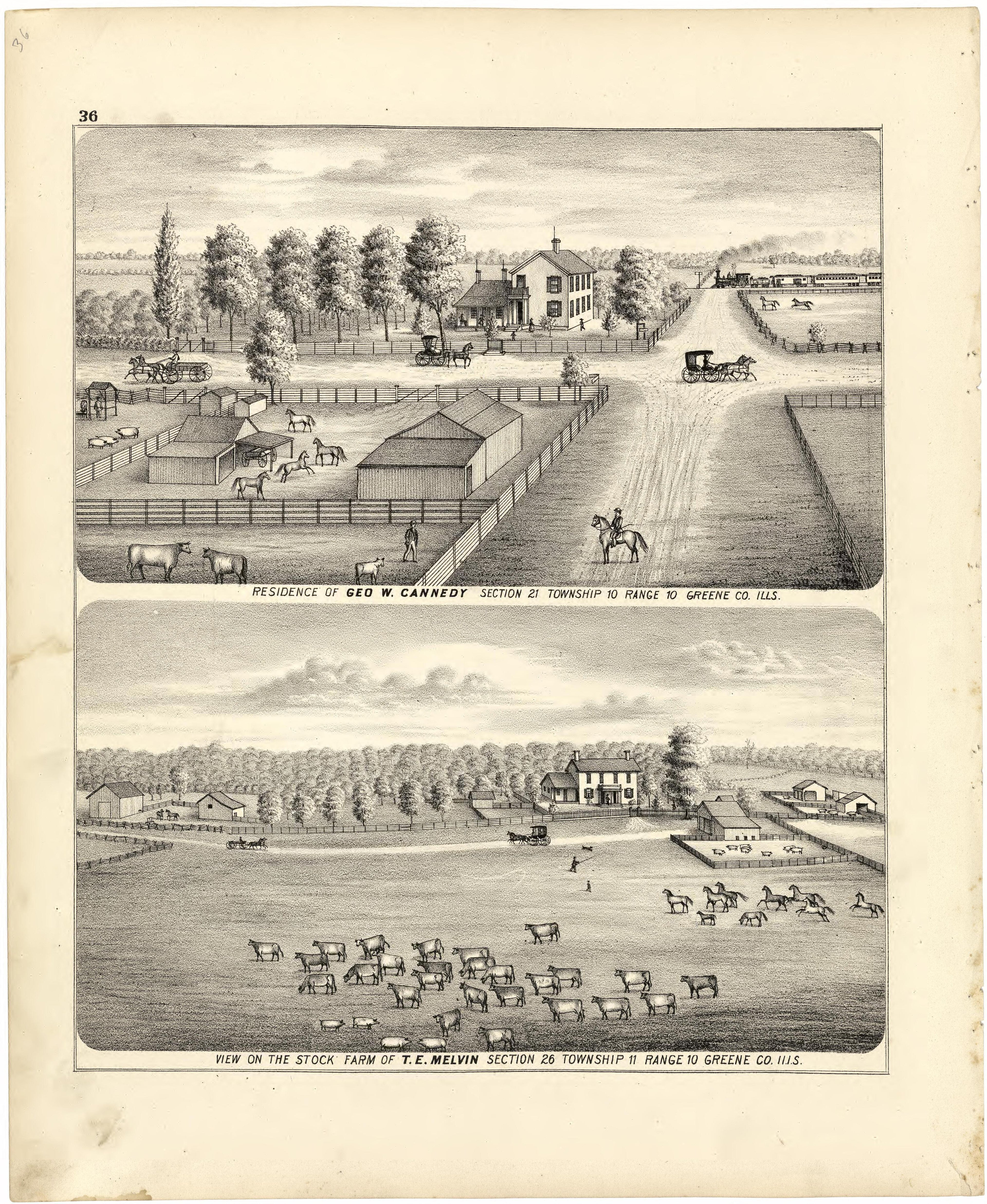 Illustrations of Residences from Atlas Map of Greene County, Illinois 1873 by Relic Map Company