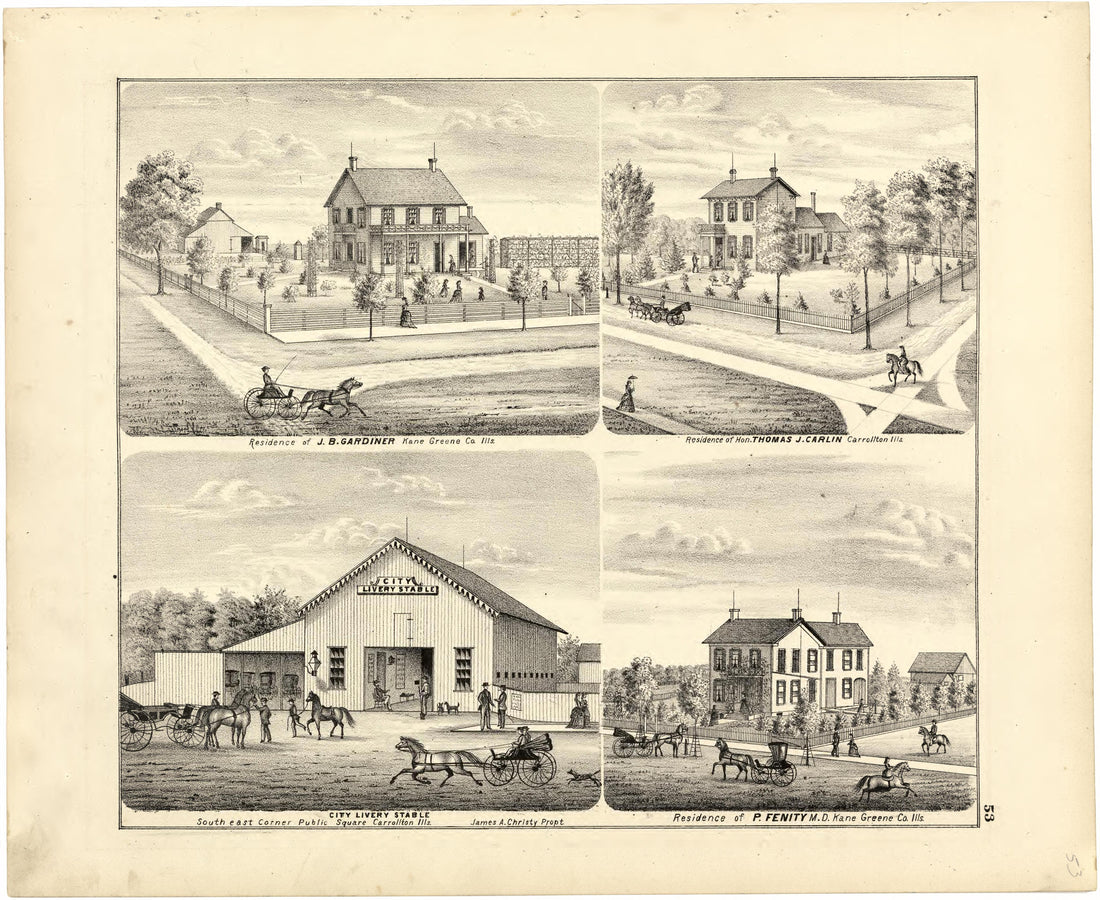 Illustrations of Residences from Atlas Map of Greene County, Illinois 1873 by Relic Map Company