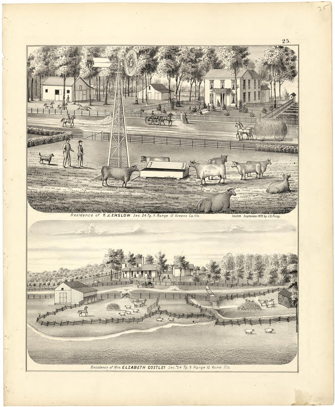 Illustrations of Residences from Atlas Map of Greene County, Illinois 1873 by Relic Map Company