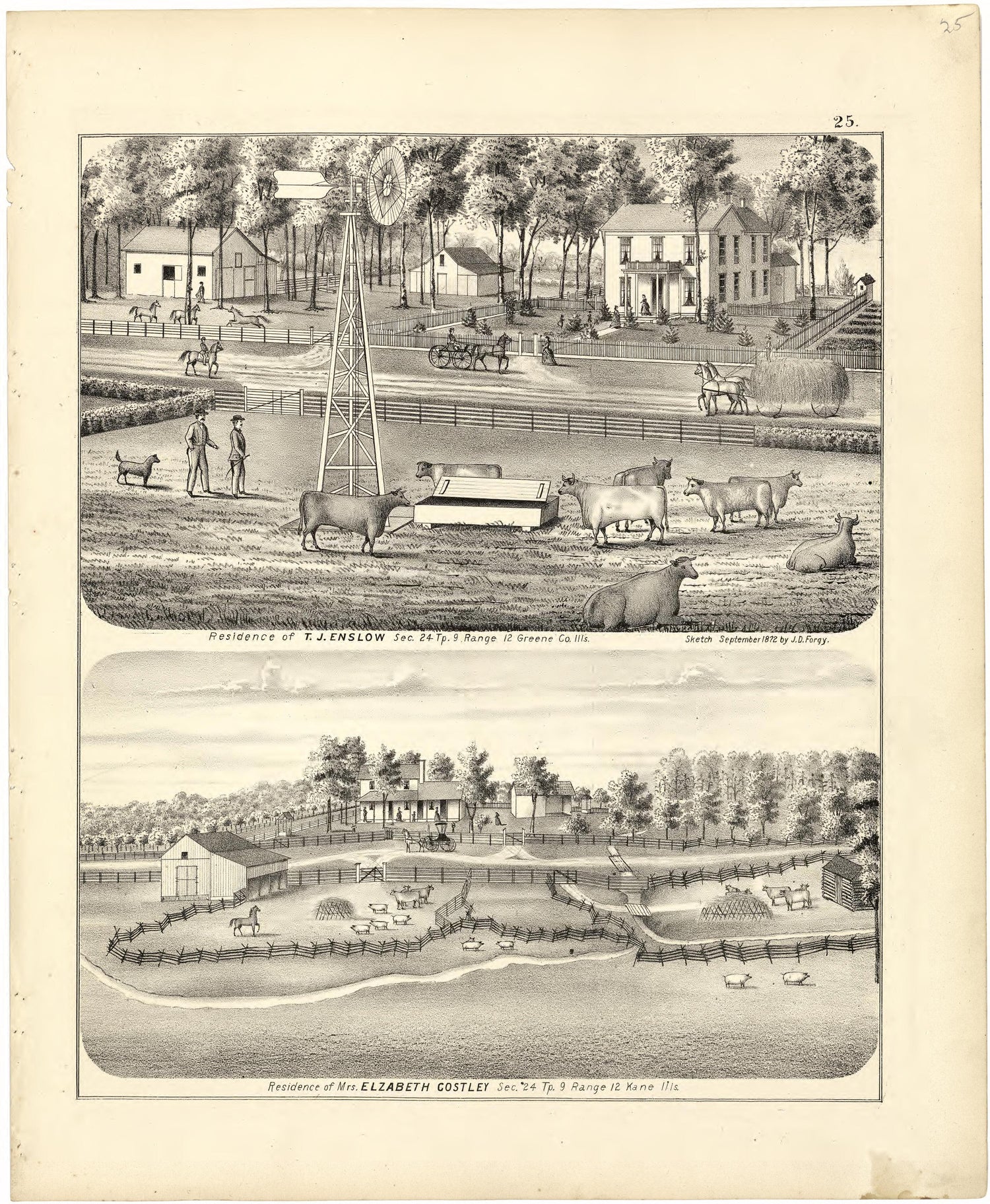 Illustrations of Residences from Atlas Map of Greene County, Illinois 1873 by Relic Map Company