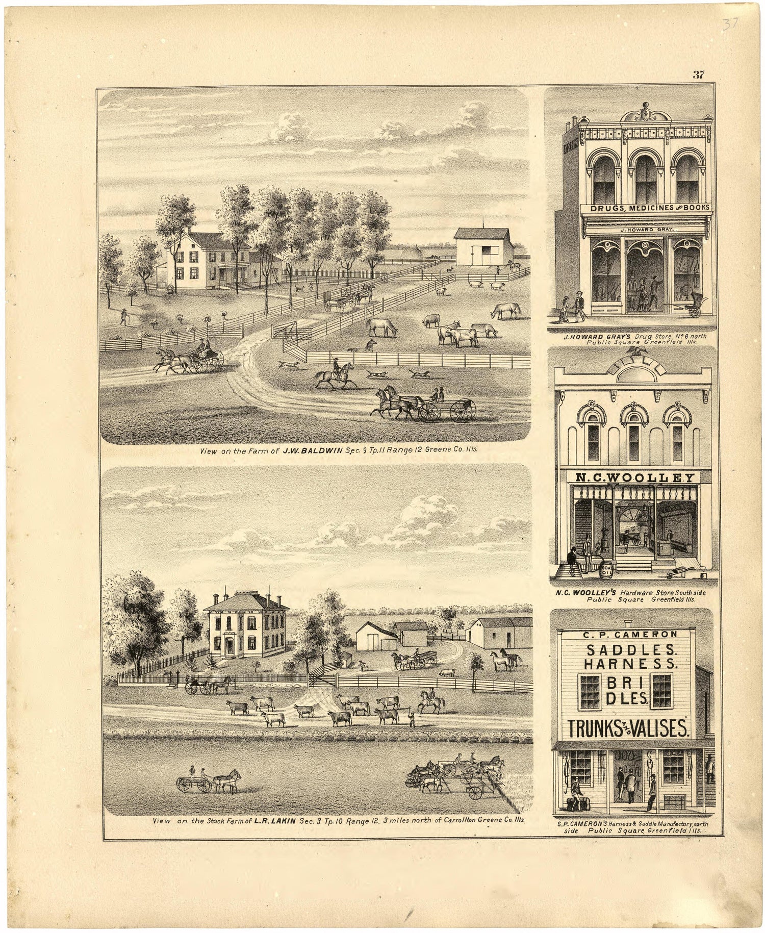 Illustrations of Residences from Atlas Map of Greene County, Illinois 1873 by Relic Map Company