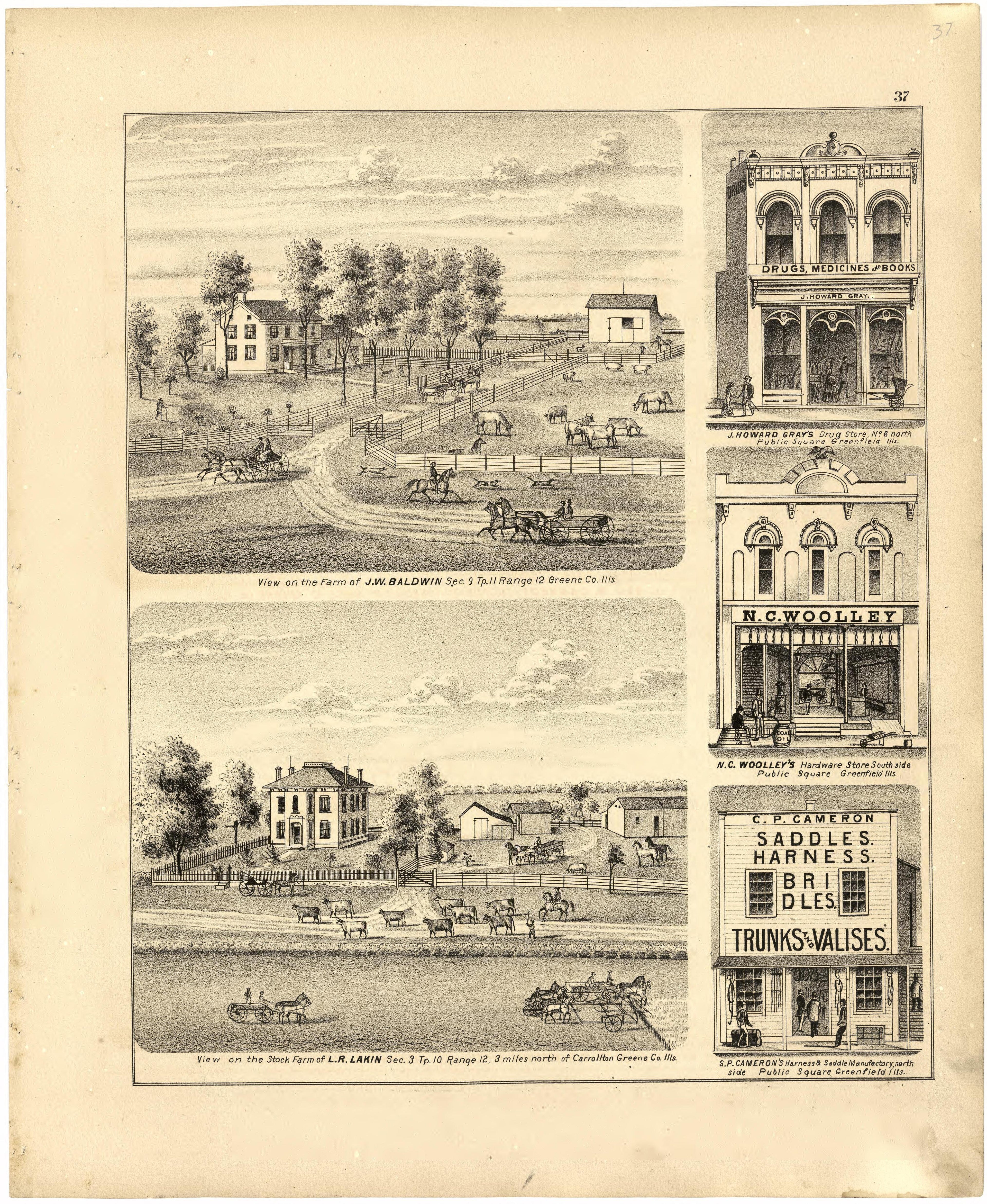 Illustrations of Residences from Atlas Map of Greene County, Illinois 1873 by Relic Map Company