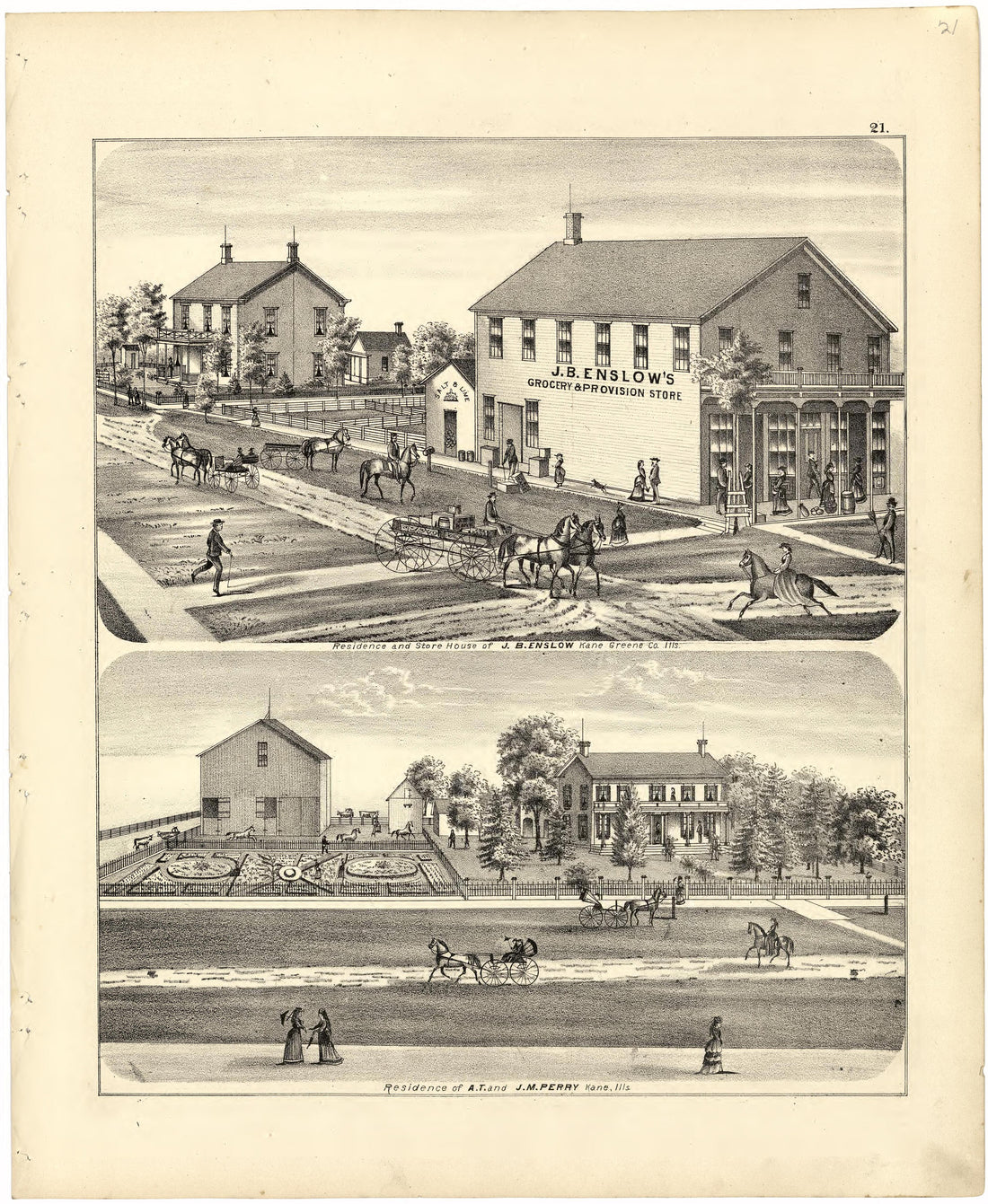 Illustrations of Residences from Atlas Map of Greene County, Illinois 1873 by Relic Map Company