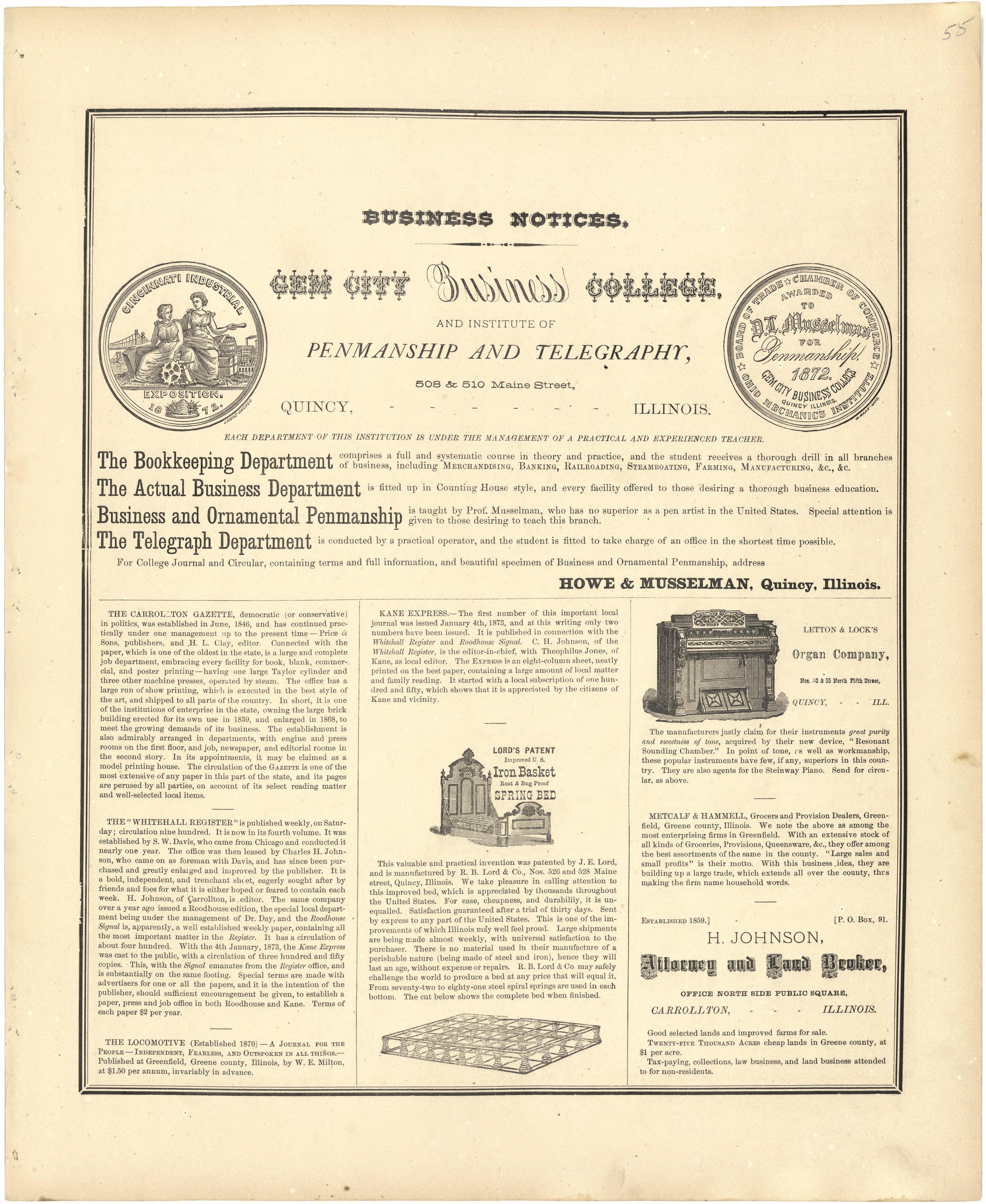 Business Notices from Atlas Map of Greene County, Illinois 1873 by Relic Map Company
