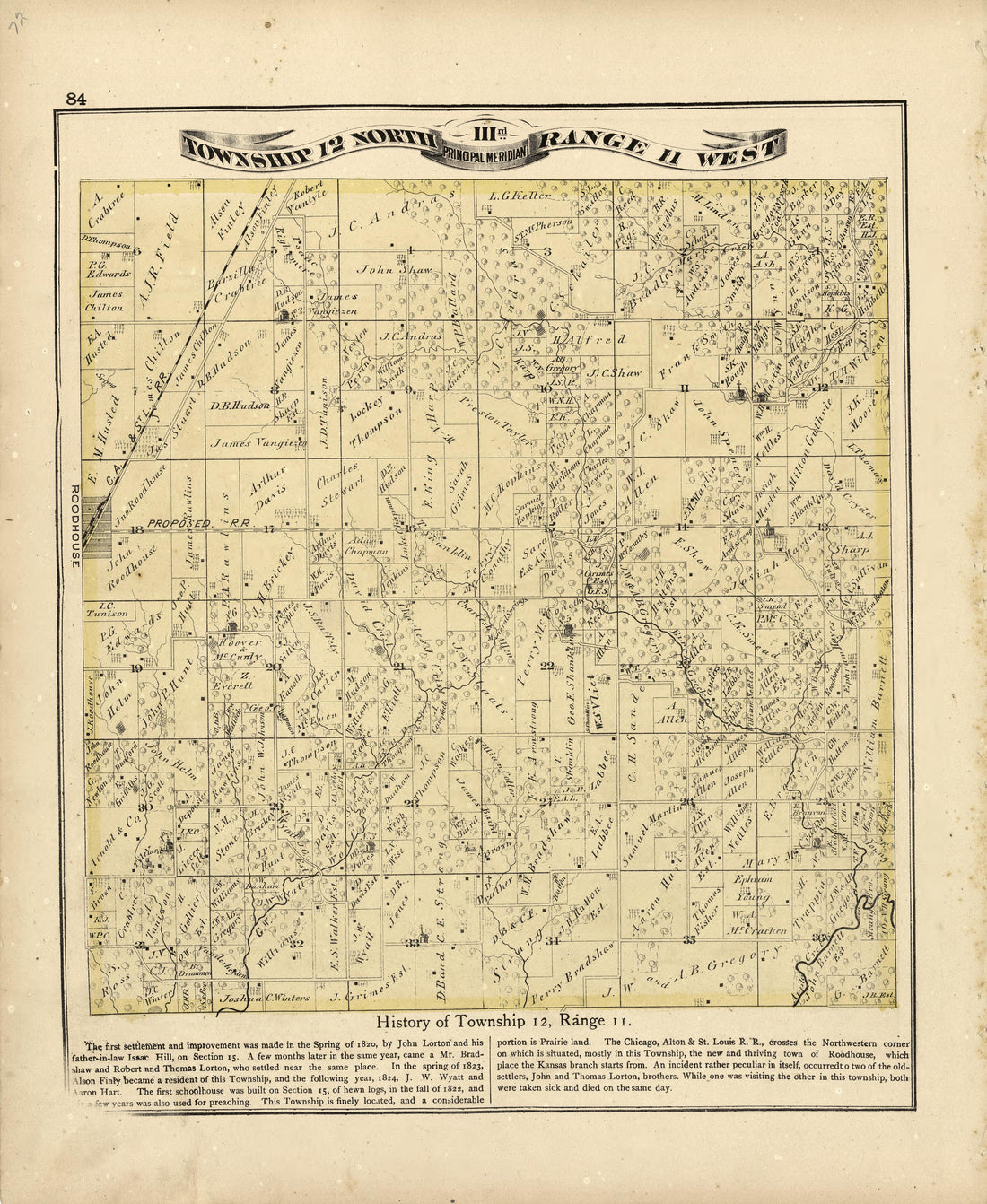 Township 12 North Range 11 W from Atlas Map of Greene County, Illinois 1873 by Relic Map Company