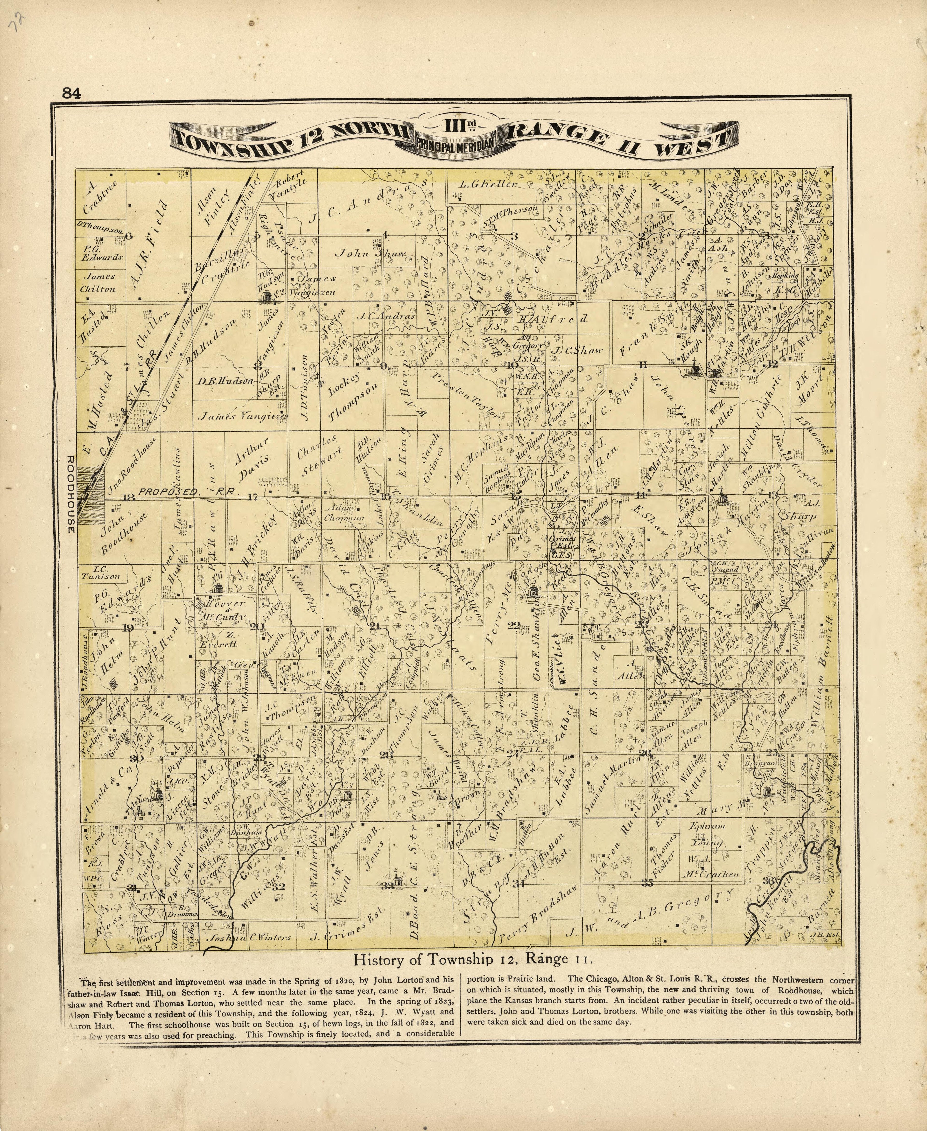 Township 12 North Range 11 W from Atlas Map of Greene County, Illinois 1873 by Relic Map Company