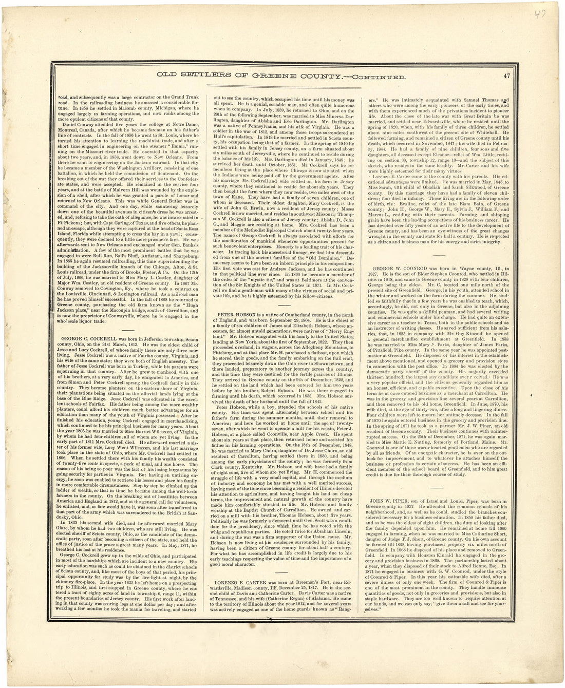 Old Settlers of Greene County, Illinois -- Continued from Atlas Map of Greene County, Illinois 1873 by Relic Map Company