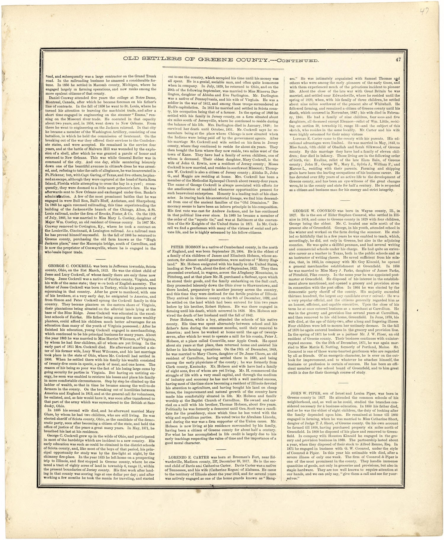 Old Settlers of Greene County, Illinois -- Continued from Atlas Map of Greene County, Illinois 1873 by Relic Map Company