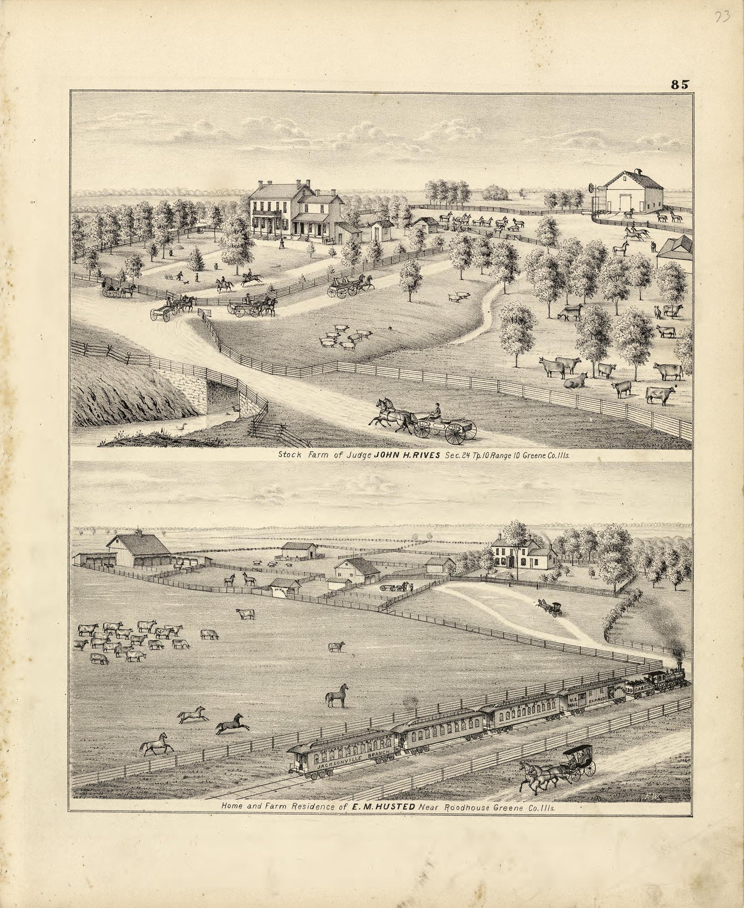 Illustrations of Residences from Atlas Map of Greene County, Illinois 1873 by Relic Map Company