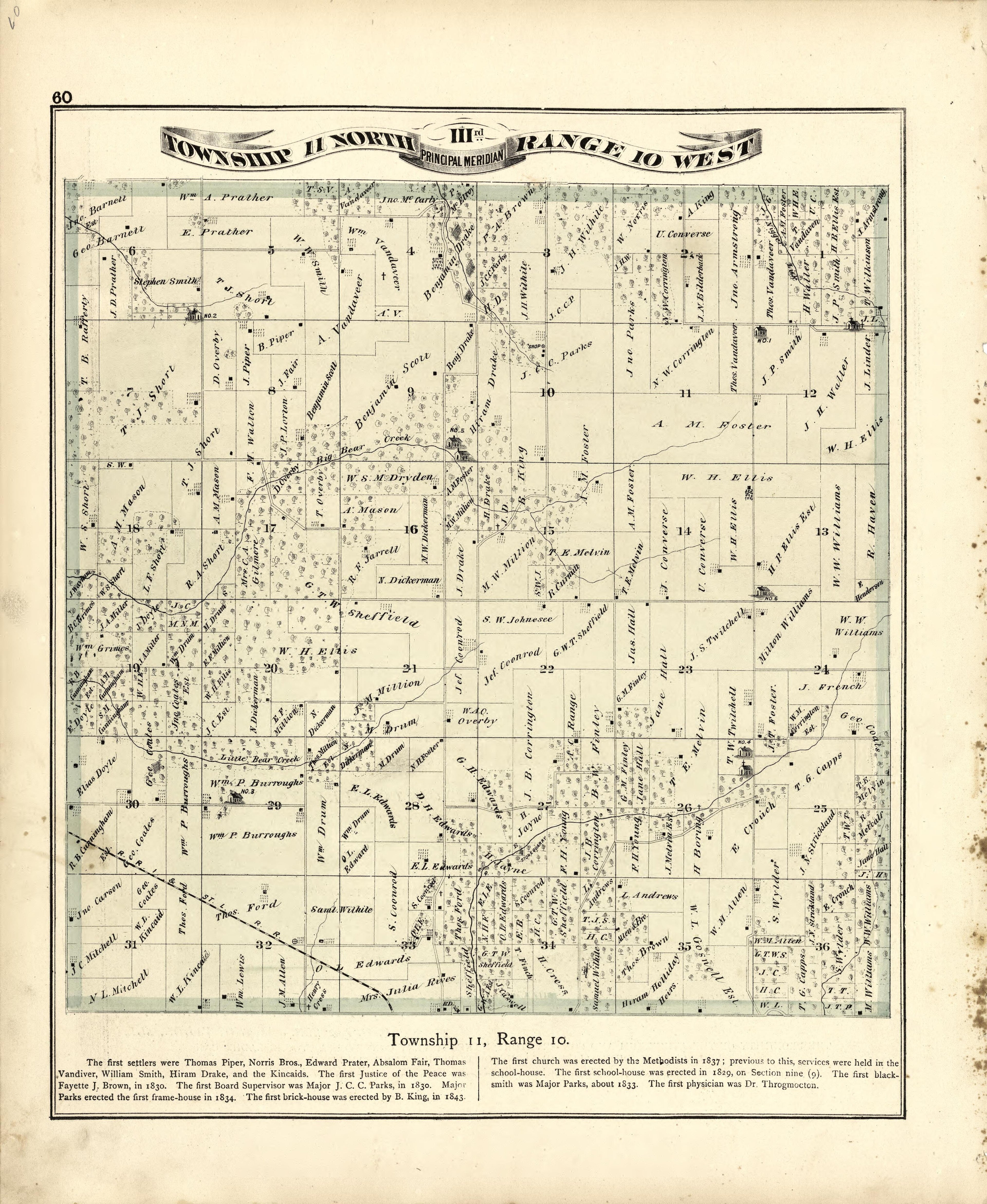 Township 11 North Range 10 W from Atlas Map of Greene County, Illinois 1873 by Relic Map Company