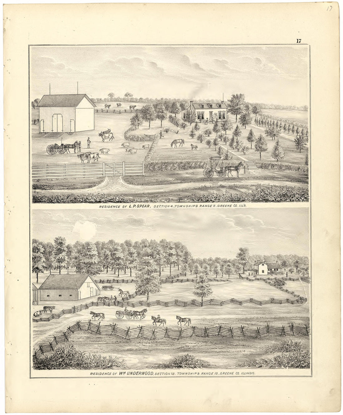 Illustrations of Residences from Atlas Map of Greene County, Illinois 1873 by Relic Map Company