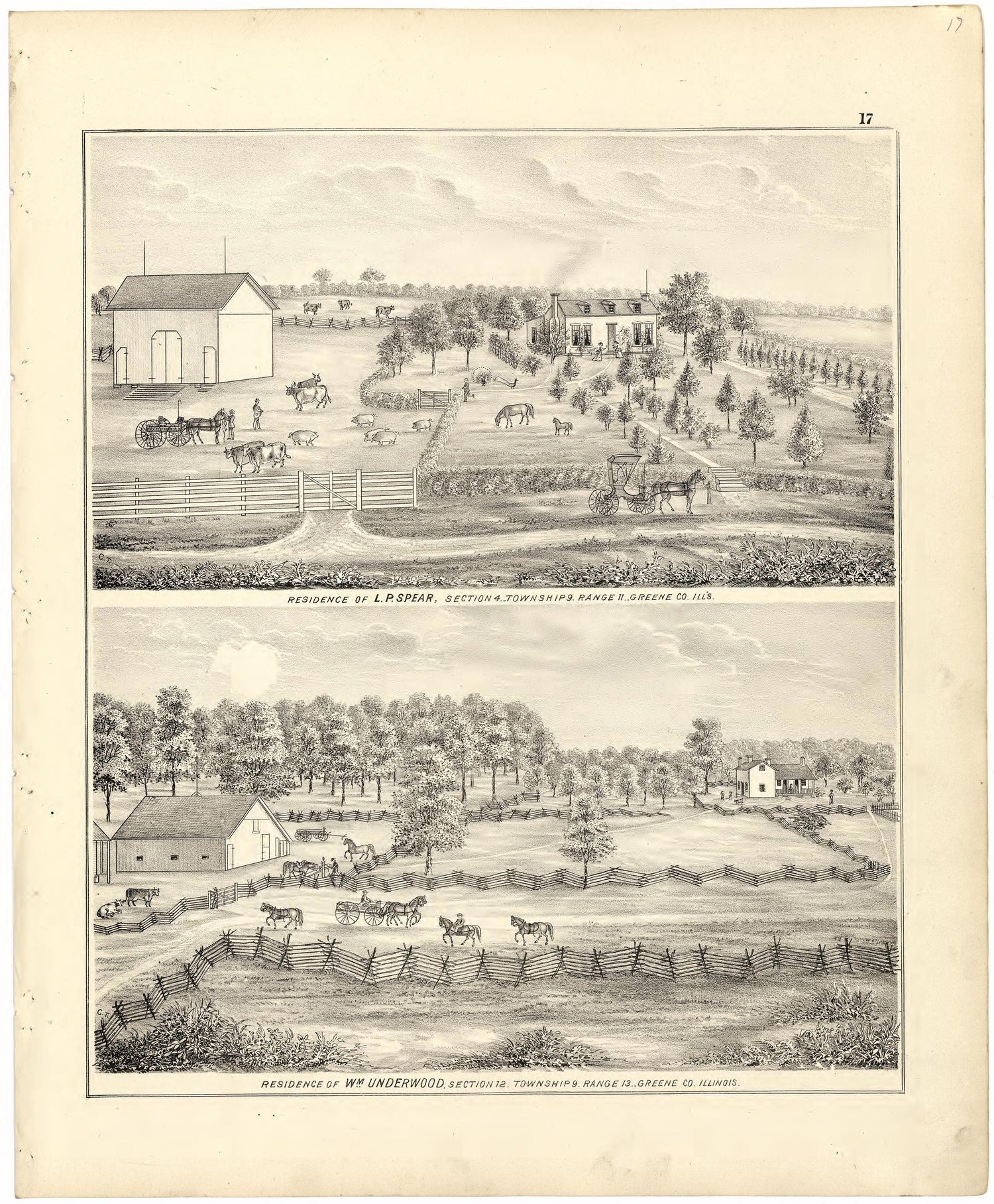 Illustrations of Residences from Atlas Map of Greene County, Illinois 1873 by Relic Map Company