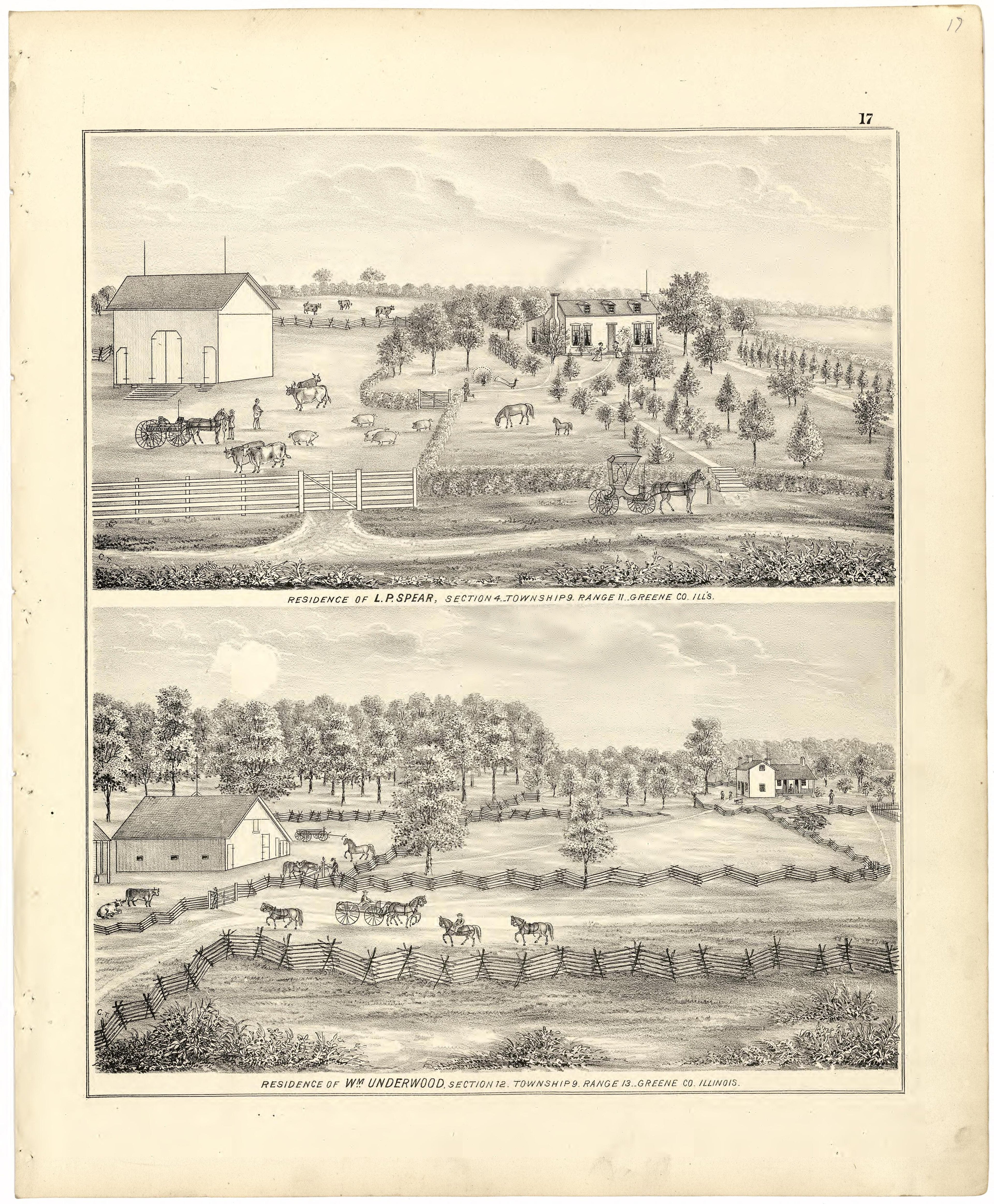 Illustrations of Residences from Atlas Map of Greene County, Illinois 1873 by Relic Map Company