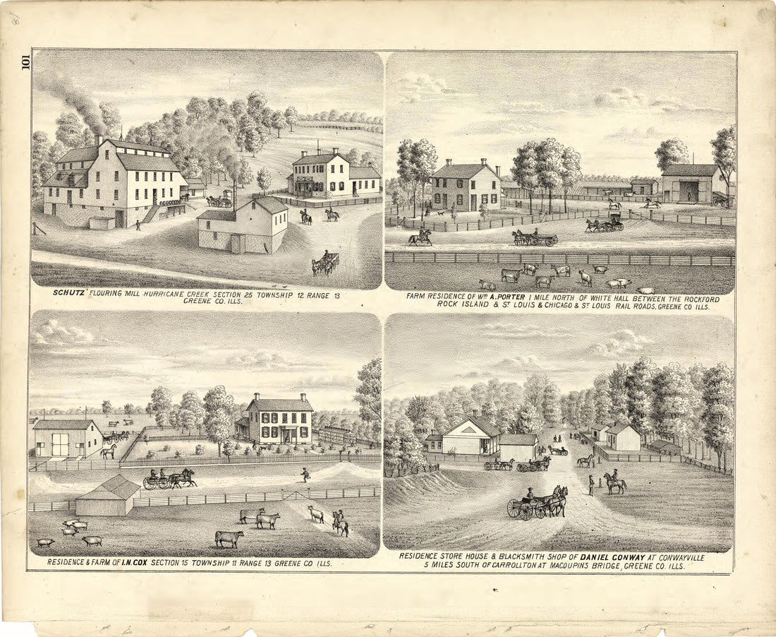 Illustrations of Residences from Atlas Map of Greene County, Illinois 1873 by Relic Map Company