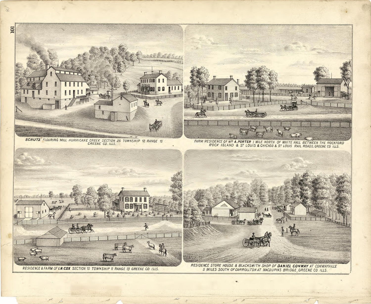 Illustrations of Residences from Atlas Map of Greene County, Illinois 1873 by Relic Map Company