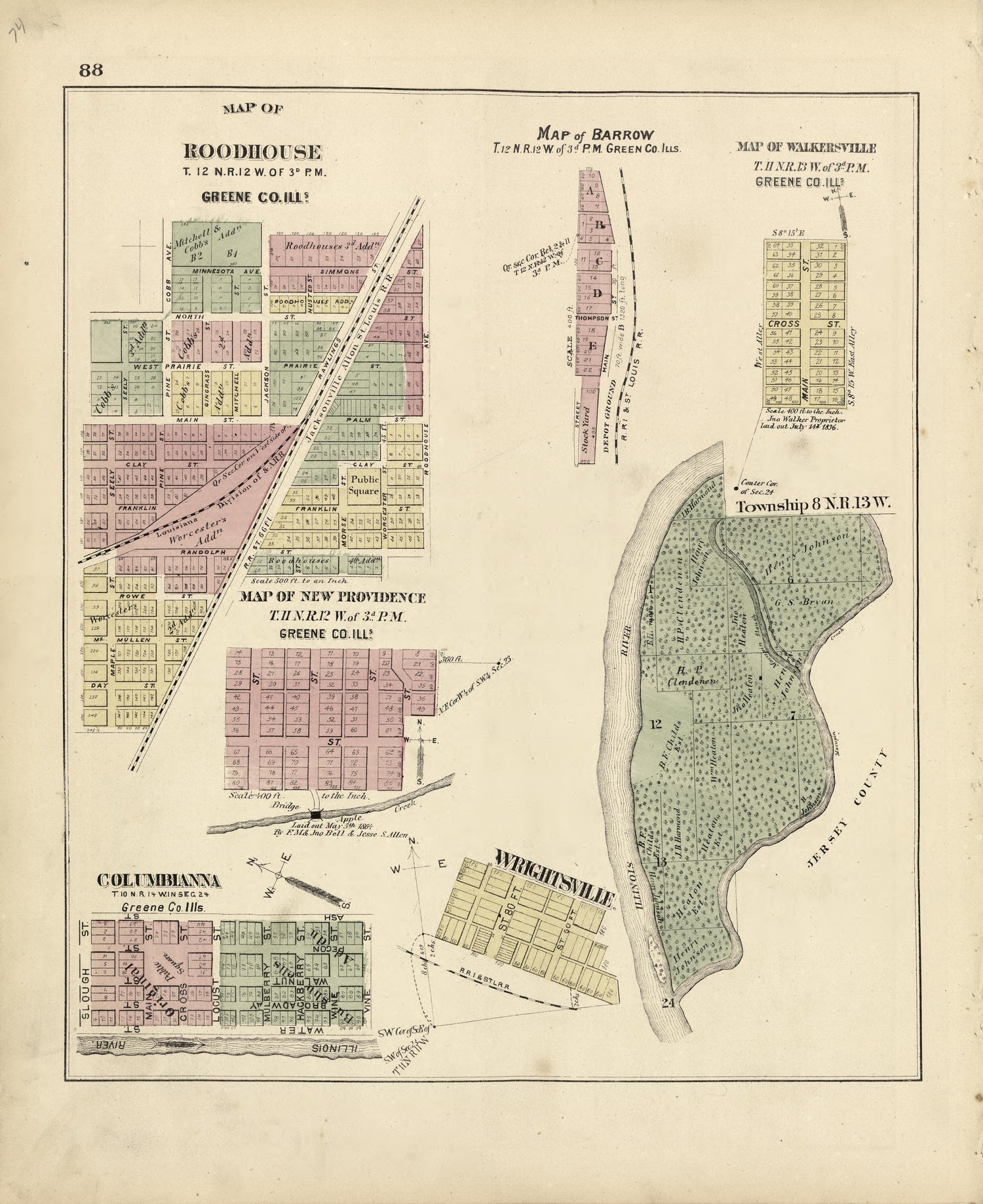 Map of Roodhouse from Atlas Map of Greene County, Illinois 1873 by Relic Map Company
