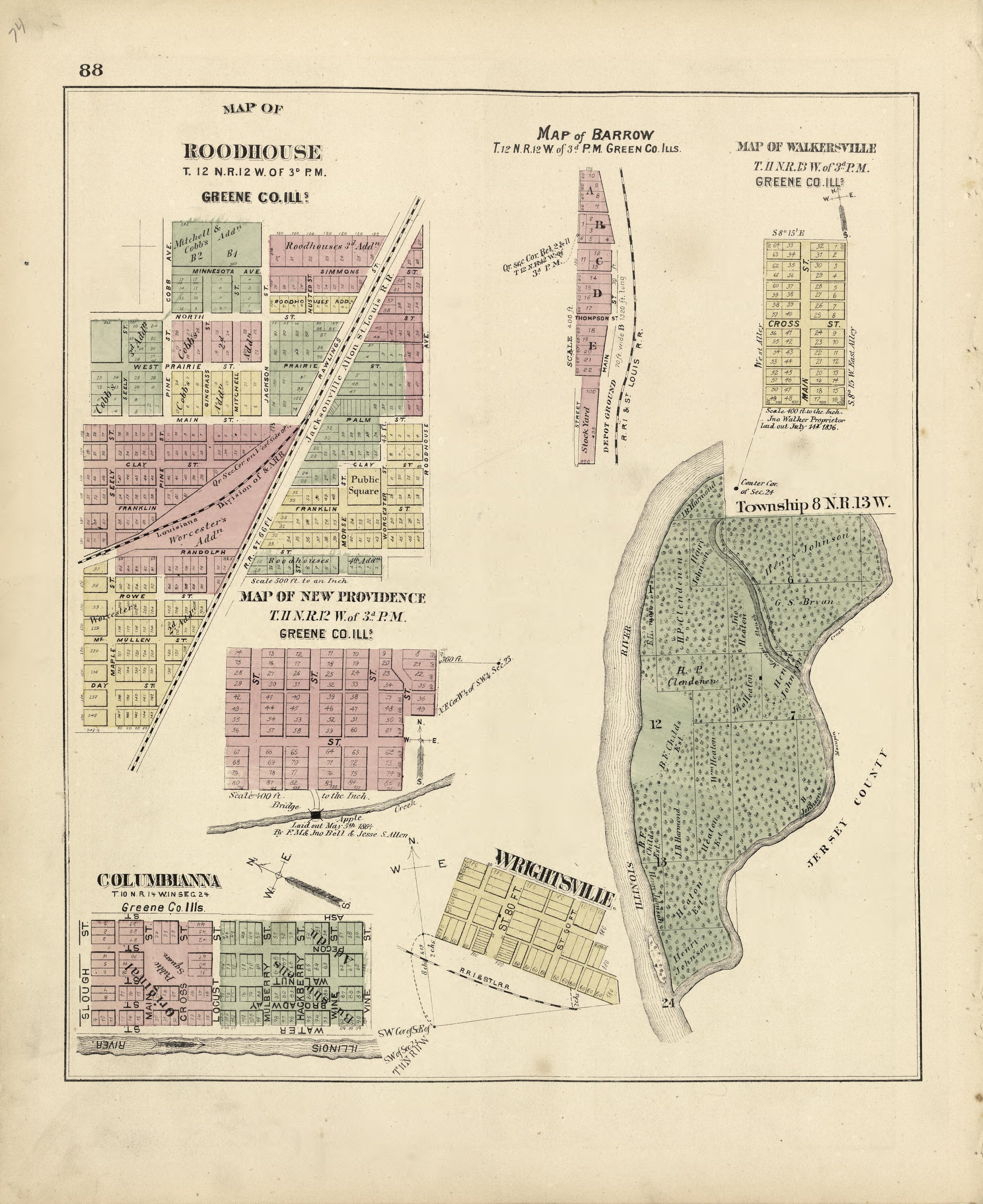 Map of Roodhouse from Atlas Map of Greene County, Illinois 1873 by Relic Map Company