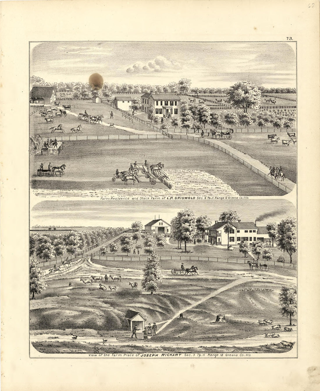 Illustrations of Residences from Atlas Map of Greene County, Illinois 1873 by Relic Map Company