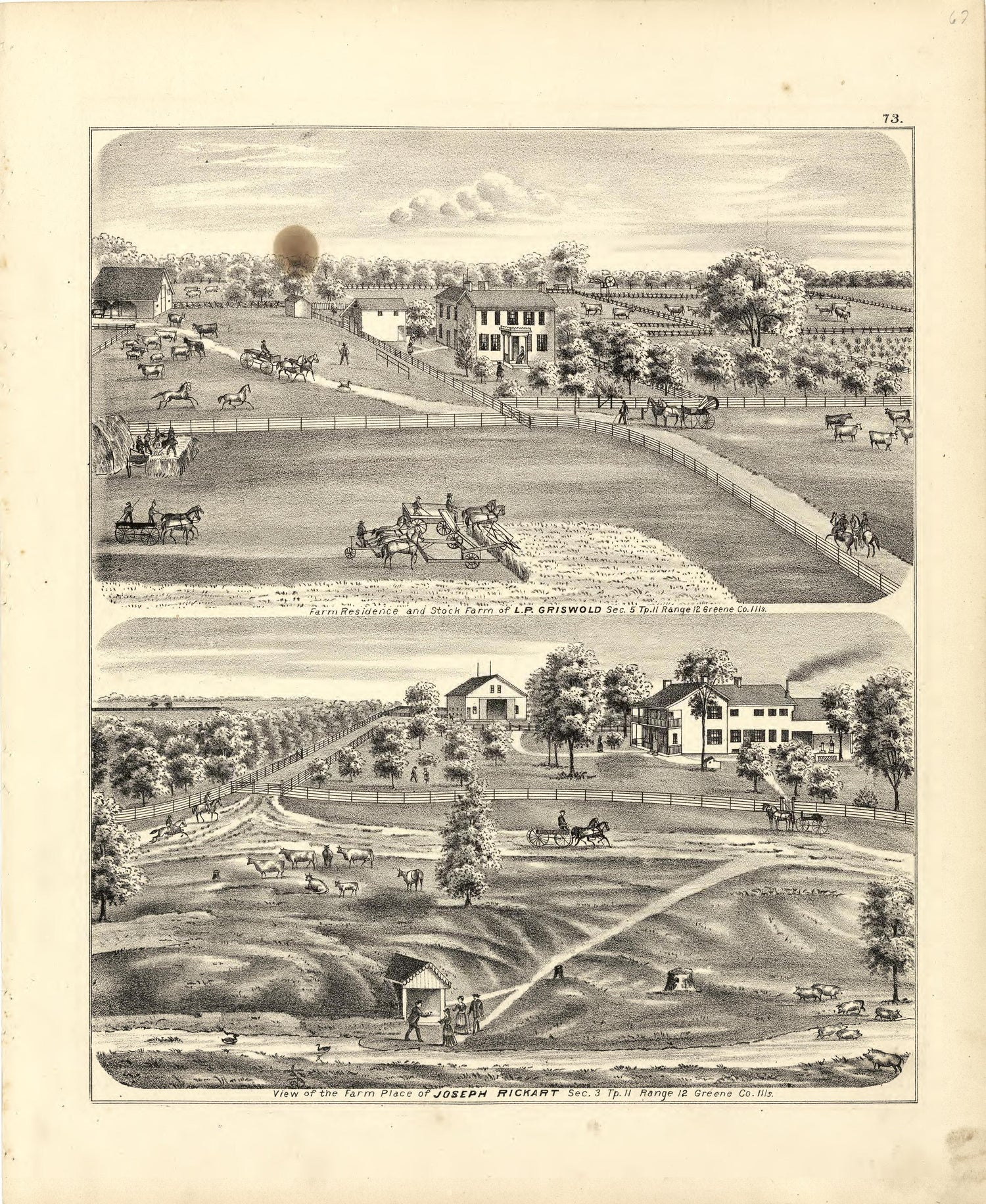 Illustrations of Residences from Atlas Map of Greene County, Illinois 1873 by Relic Map Company