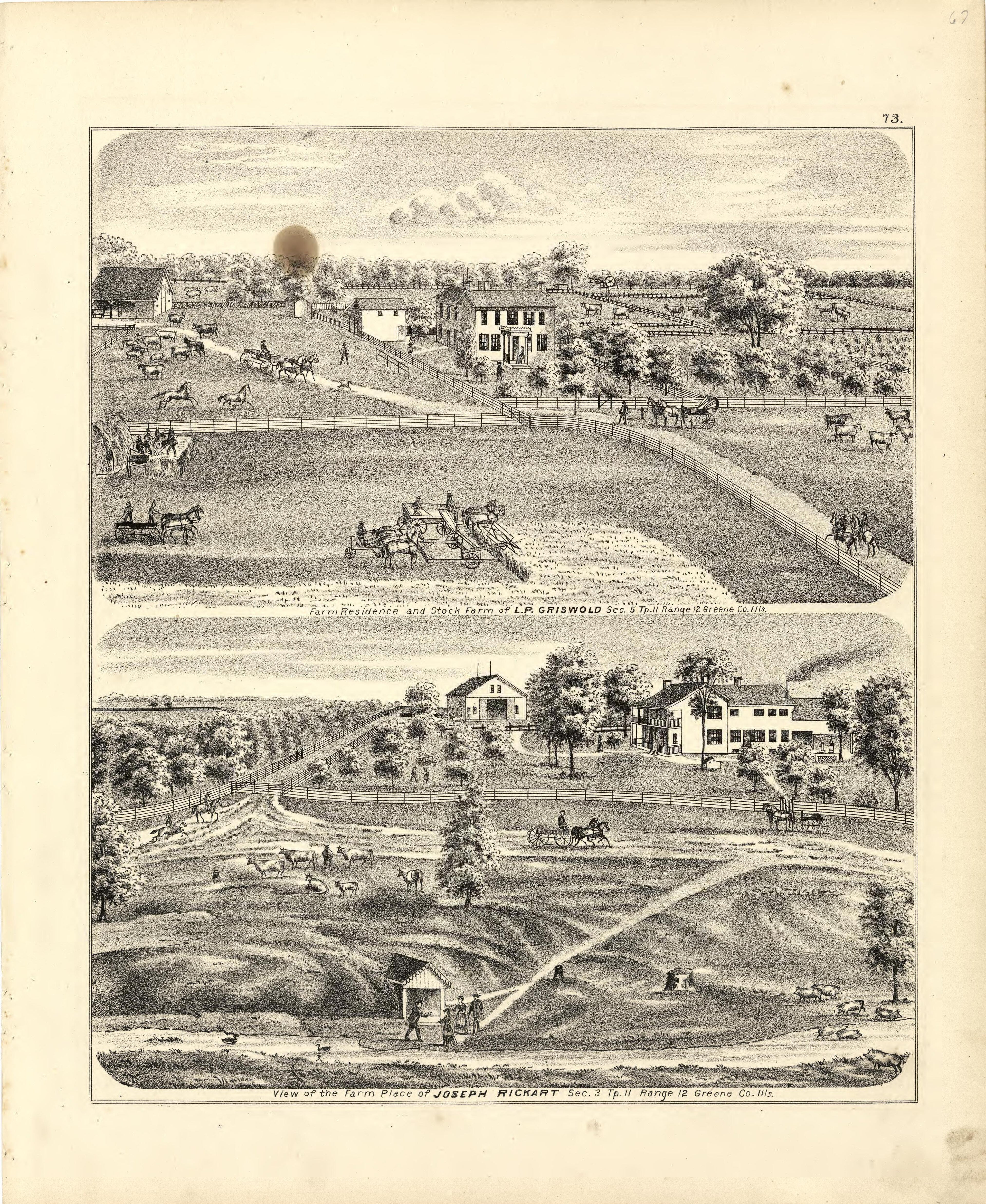 Illustrations of Residences from Atlas Map of Greene County, Illinois 1873 by Relic Map Company