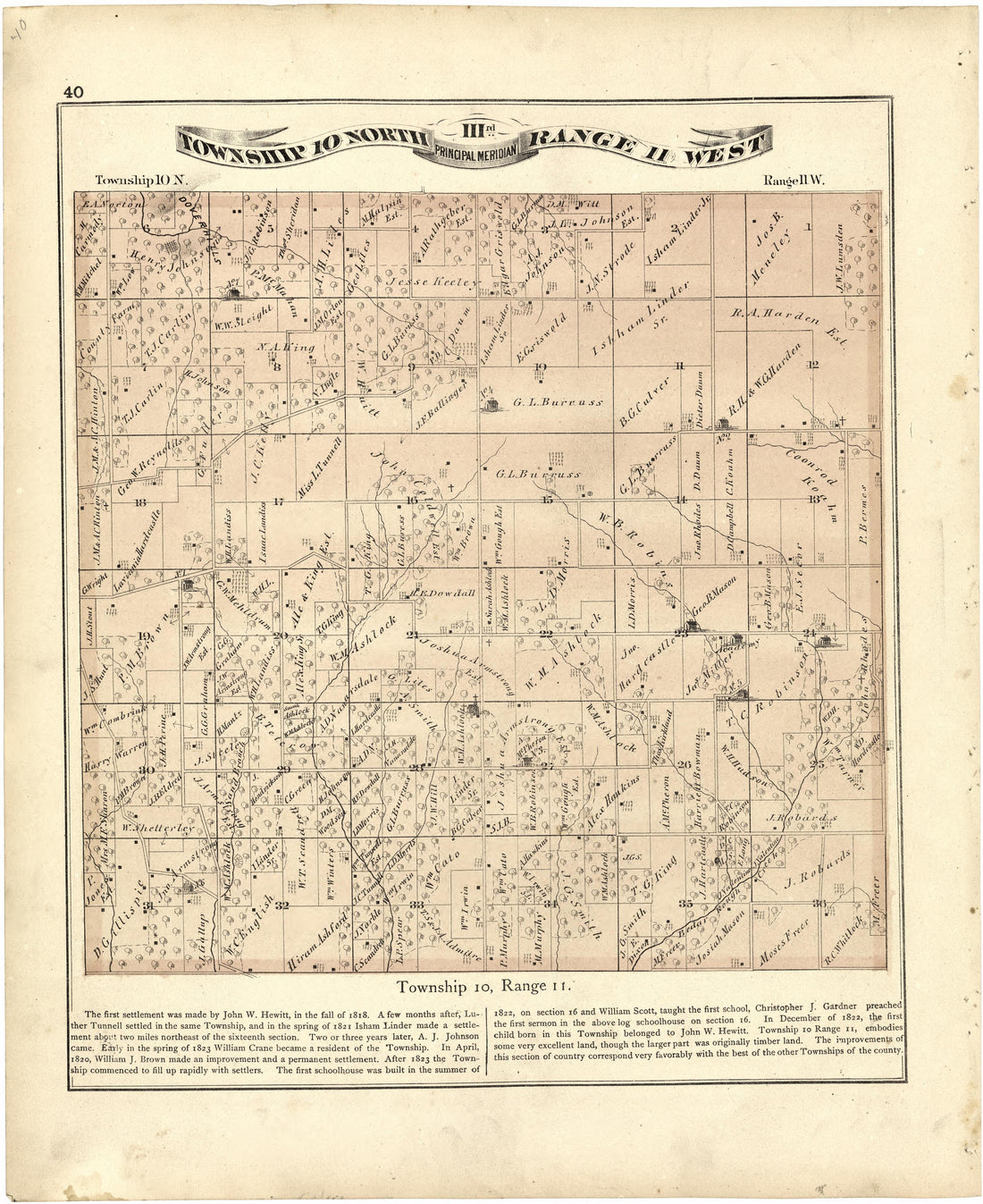 Township 10 North Range 11 West from Atlas Map of Greene County, Illinois 1873 by Relic Map Company
